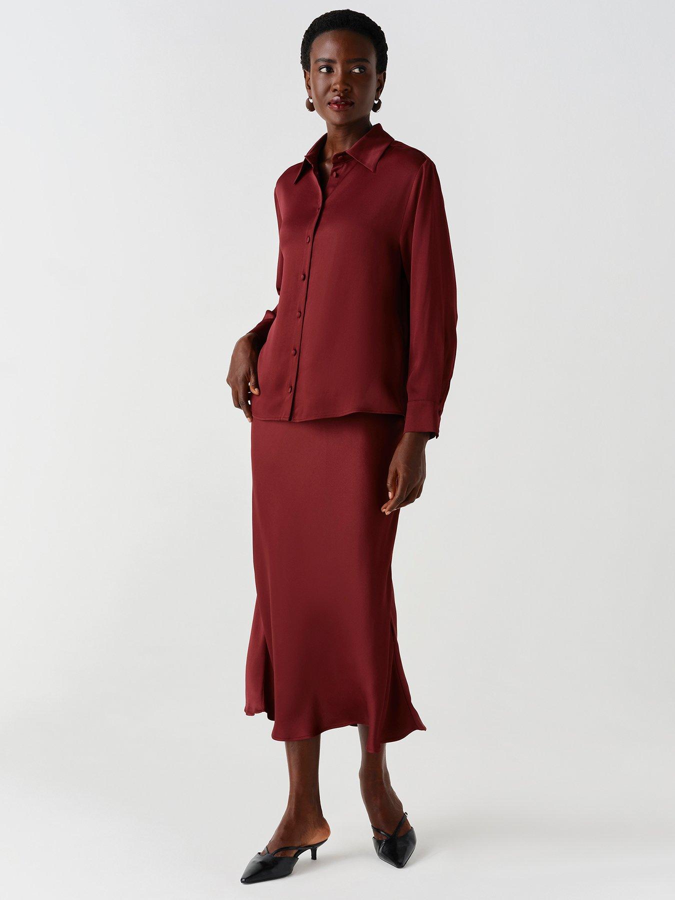 Image 3 of 7 of Ghost Womens Esther Satin-Look Button-Through Blouse - Burgundy
