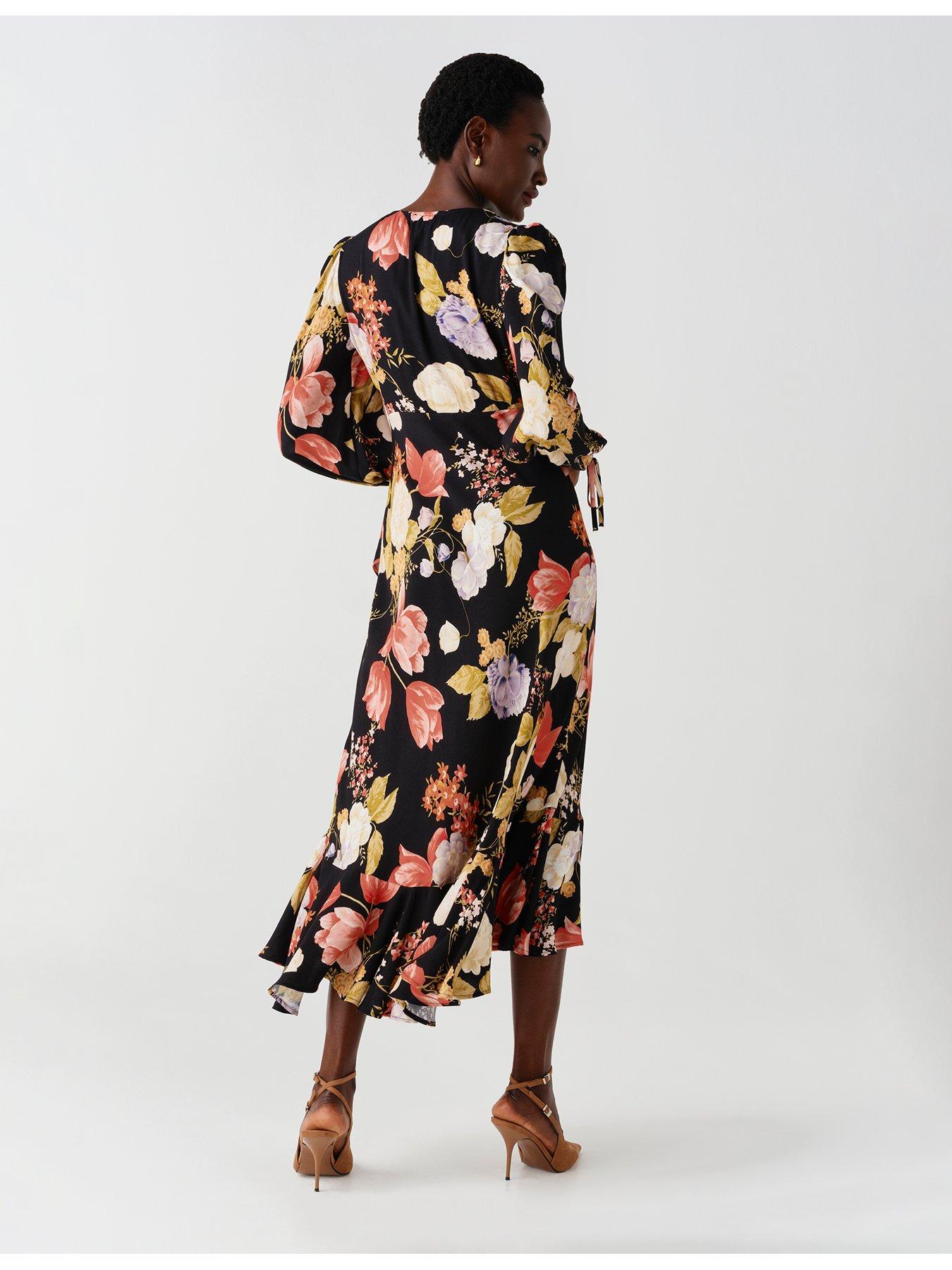 Image 2 of 7 of Ghost Womens Holly V-Neck Floral Long Sleeve Dress - Black