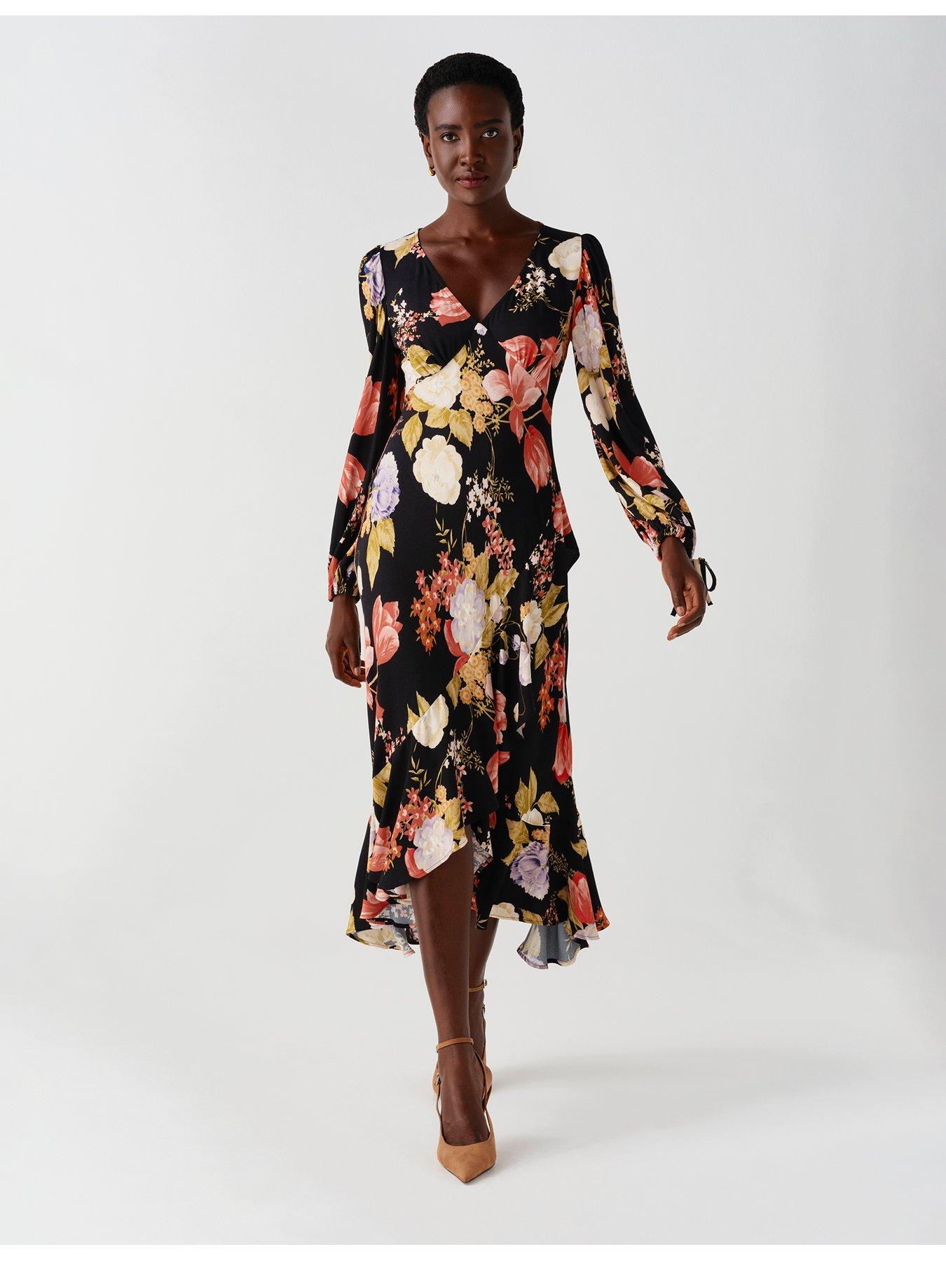 Image 3 of 7 of Ghost Womens Holly V-Neck Floral Long Sleeve Dress - Black