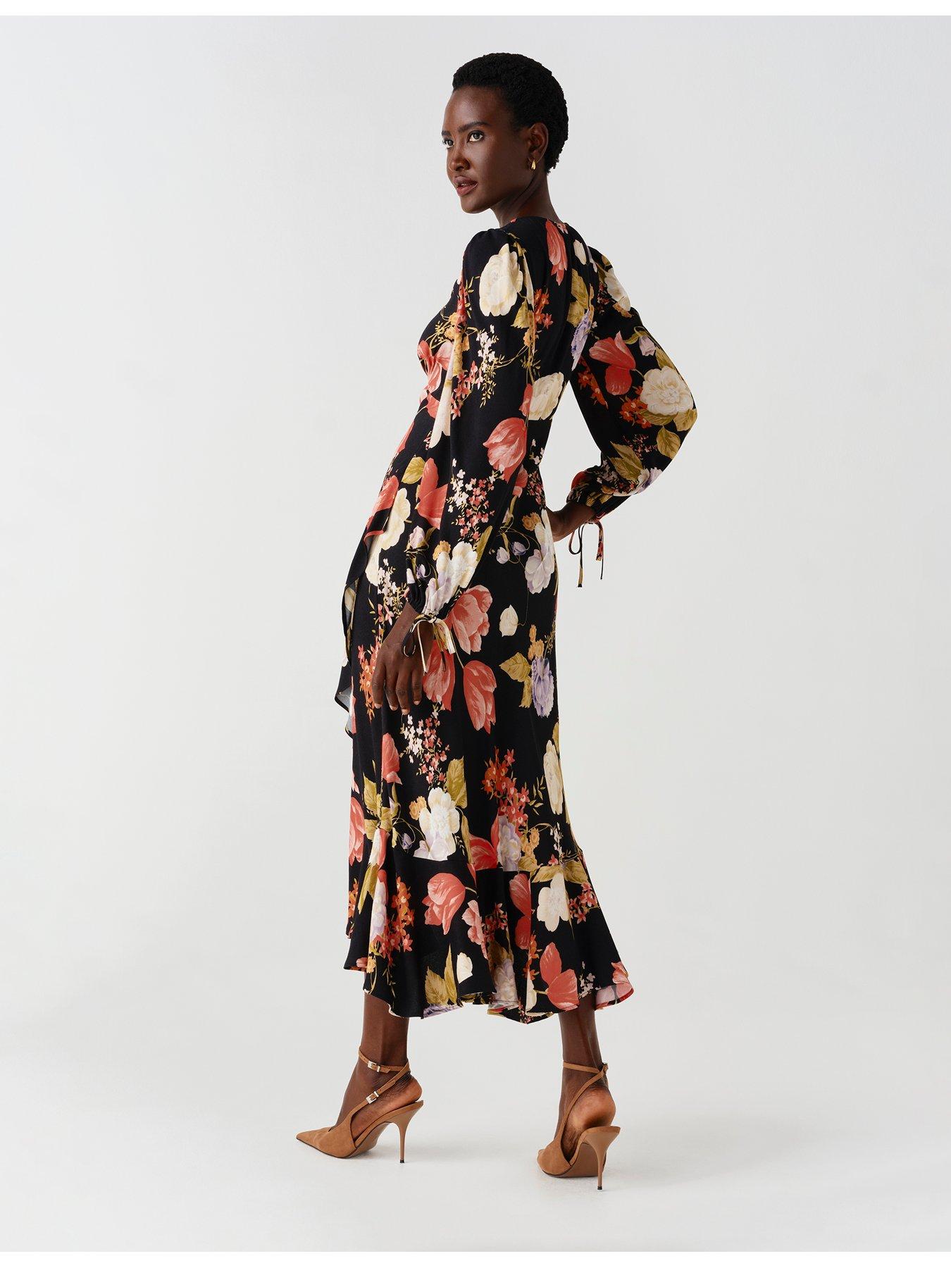 Image 7 of 7 of Ghost Womens Holly V-Neck Floral Long Sleeve Dress - Black