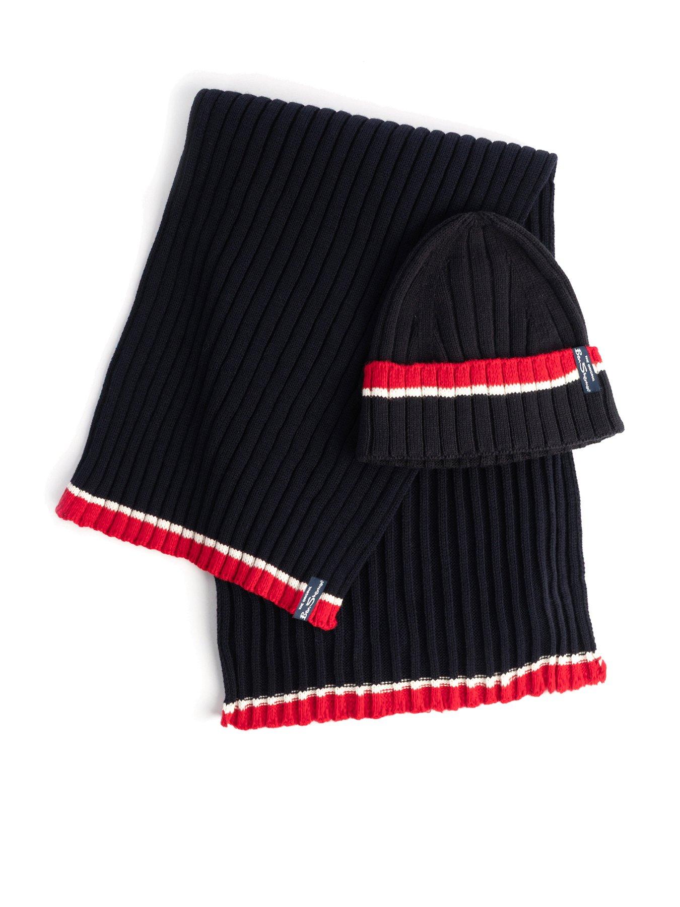 Image 1 of 6 of Ben Sherman Mens Ribbed Knit Hat &amp; Scarf Gift Set - Navy