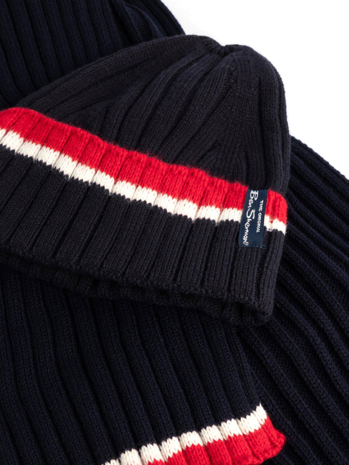 Image 4 of 6 of Ben Sherman Mens Ribbed Knit Hat &amp; Scarf Gift Set - Navy