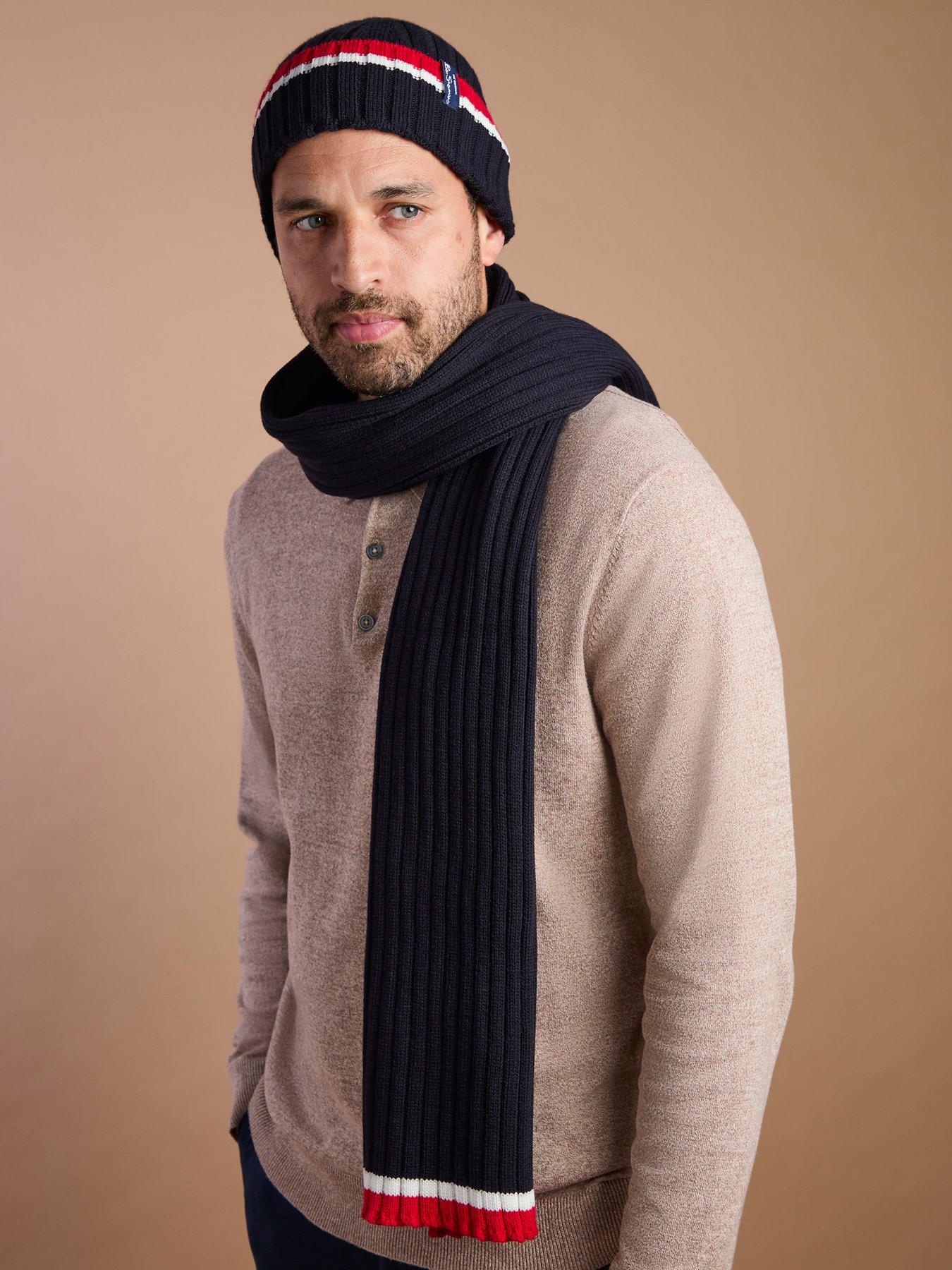 Image 5 of 6 of Ben Sherman Mens Ribbed Knit Hat &amp; Scarf Gift Set - Navy
