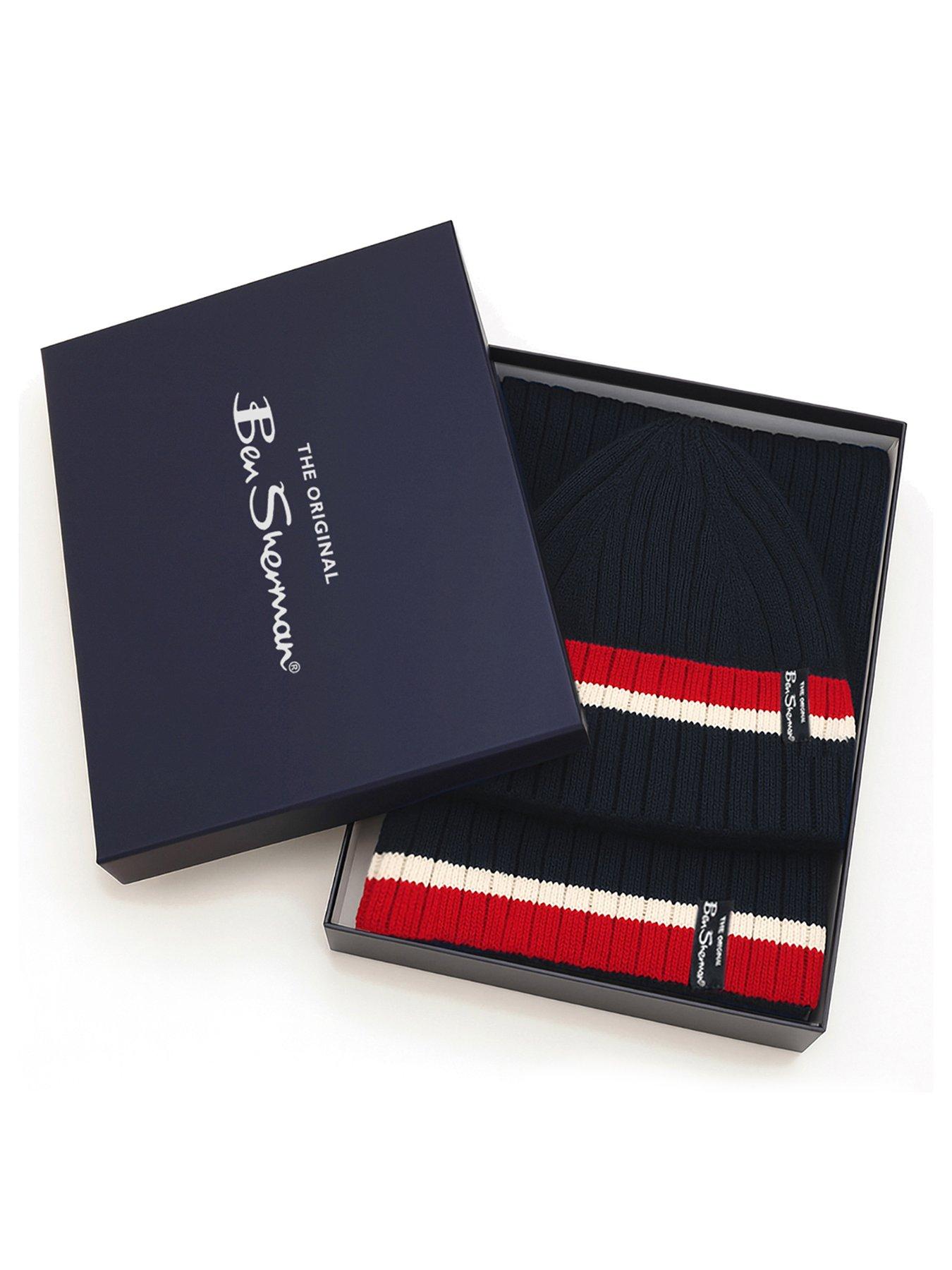 Image 6 of 6 of Ben Sherman Mens Ribbed Knit Hat &amp; Scarf Gift Set - Navy
