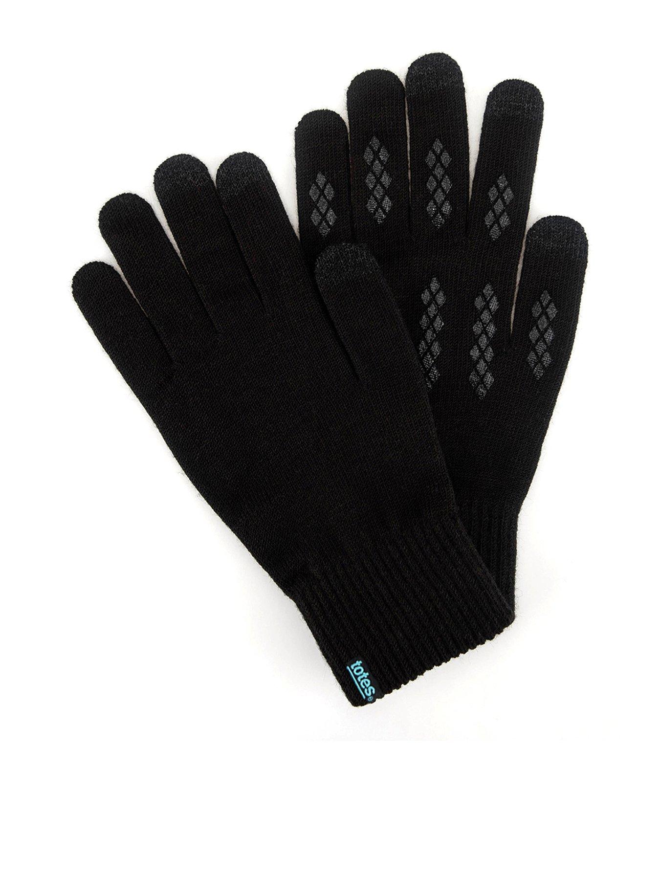 Image 1 of 5 of TOTES Mens Thermal Knitted Gloves With Palm Grippers And Smartouch - Black