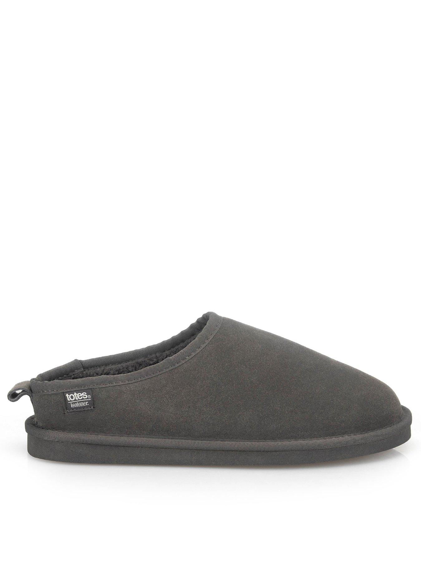Image 1 of 5 of Totes Isotoner Mens Suede Mule Slippers With Borg Lining - Grey