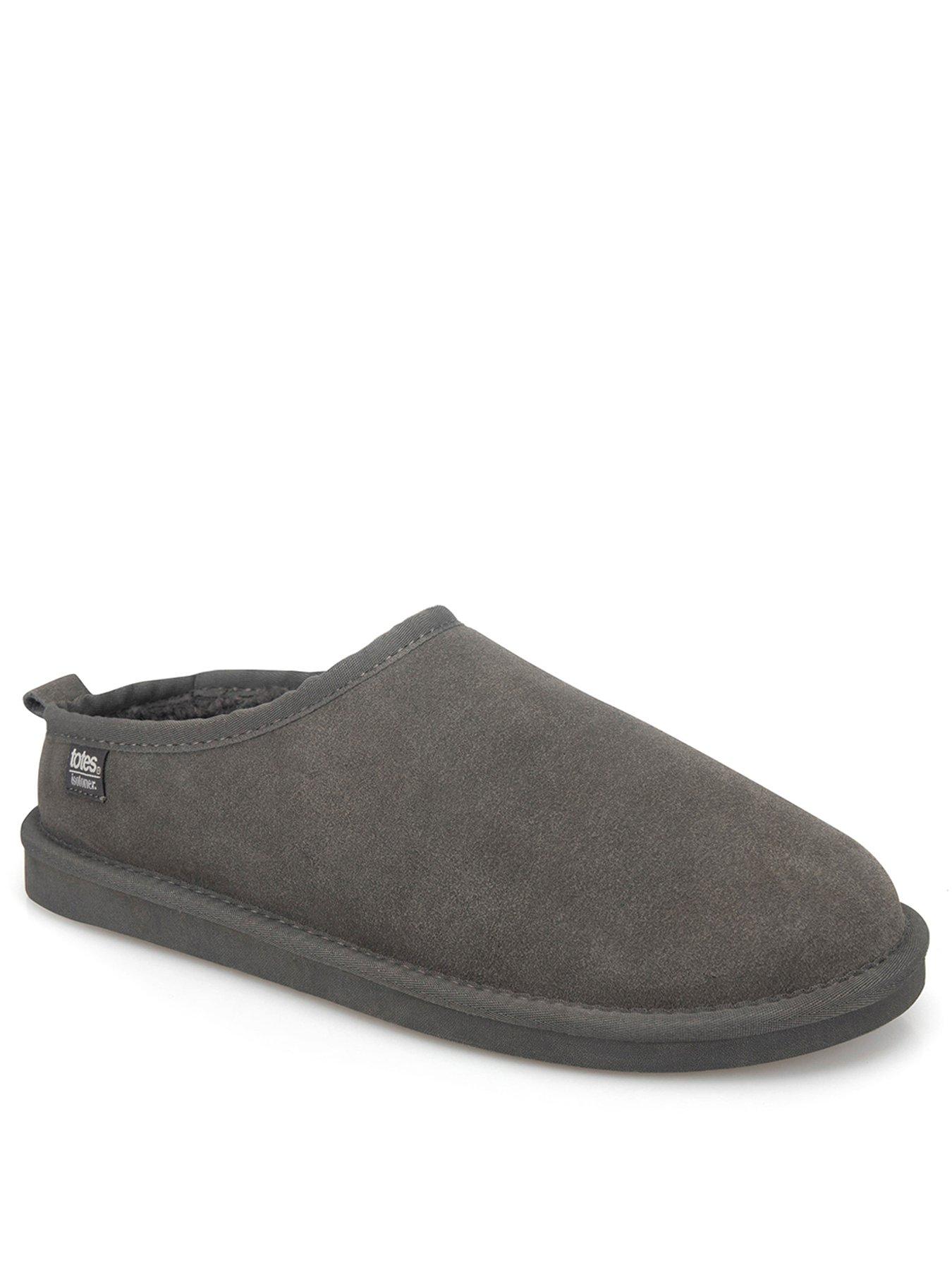 Image 2 of 5 of Totes Isotoner Mens Suede Mule Slippers With Borg Lining - Grey
