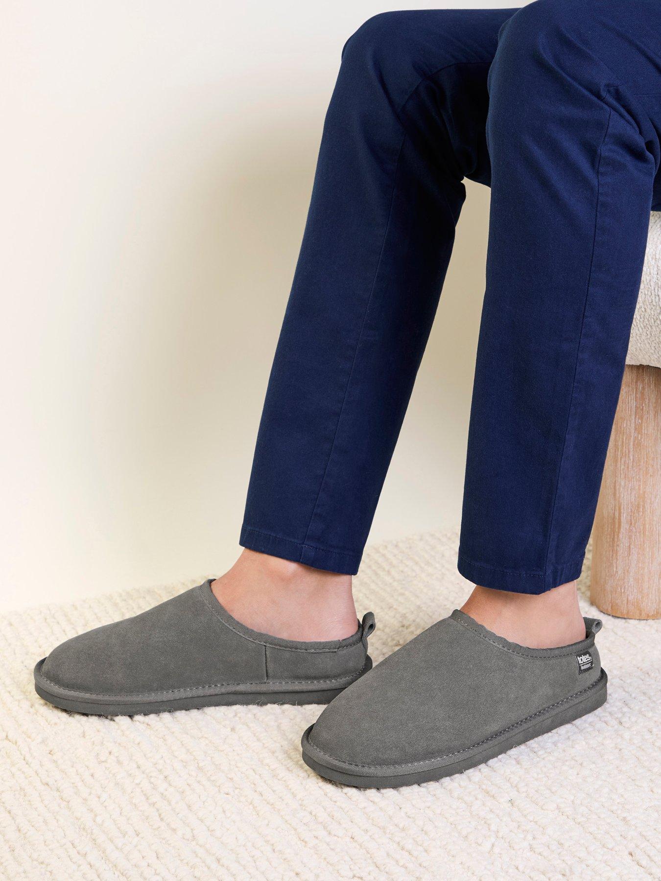 Image 5 of 5 of Totes Isotoner Mens Suede Mule Slippers With Borg Lining - Grey