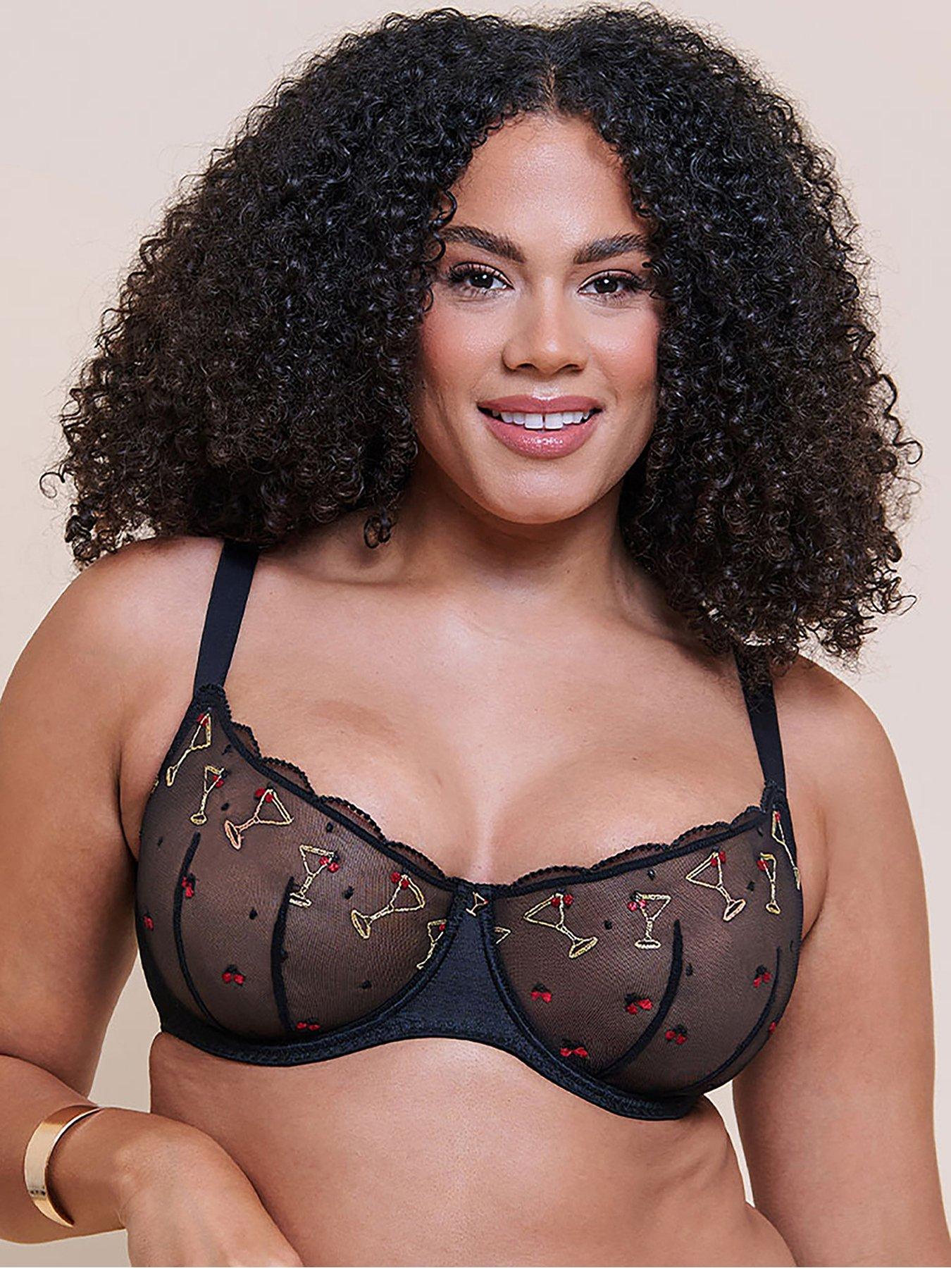 Image 1 of 6 of Curvy Kate Womens Happy Hour Moulded Seamless Underwired Balcony Bra - Black