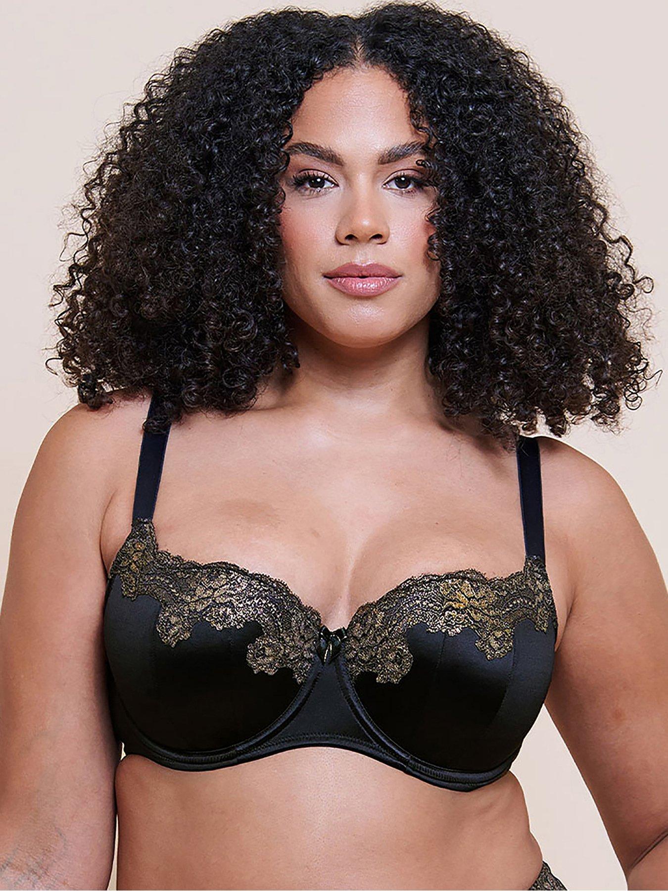 Image 1 of 6 of Curvy Kate Womens Boost Lace Padded Underwired Balcony Bra - Black