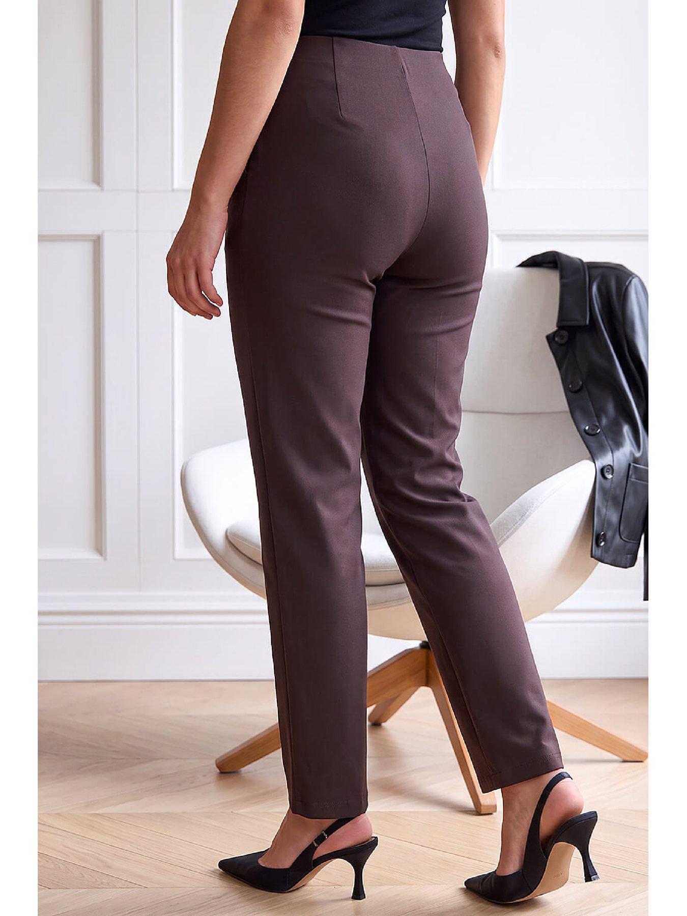 Image 3 of 4 of Roman Womens Petite Stretch Pull-On Slim Leg Trousers - Brown