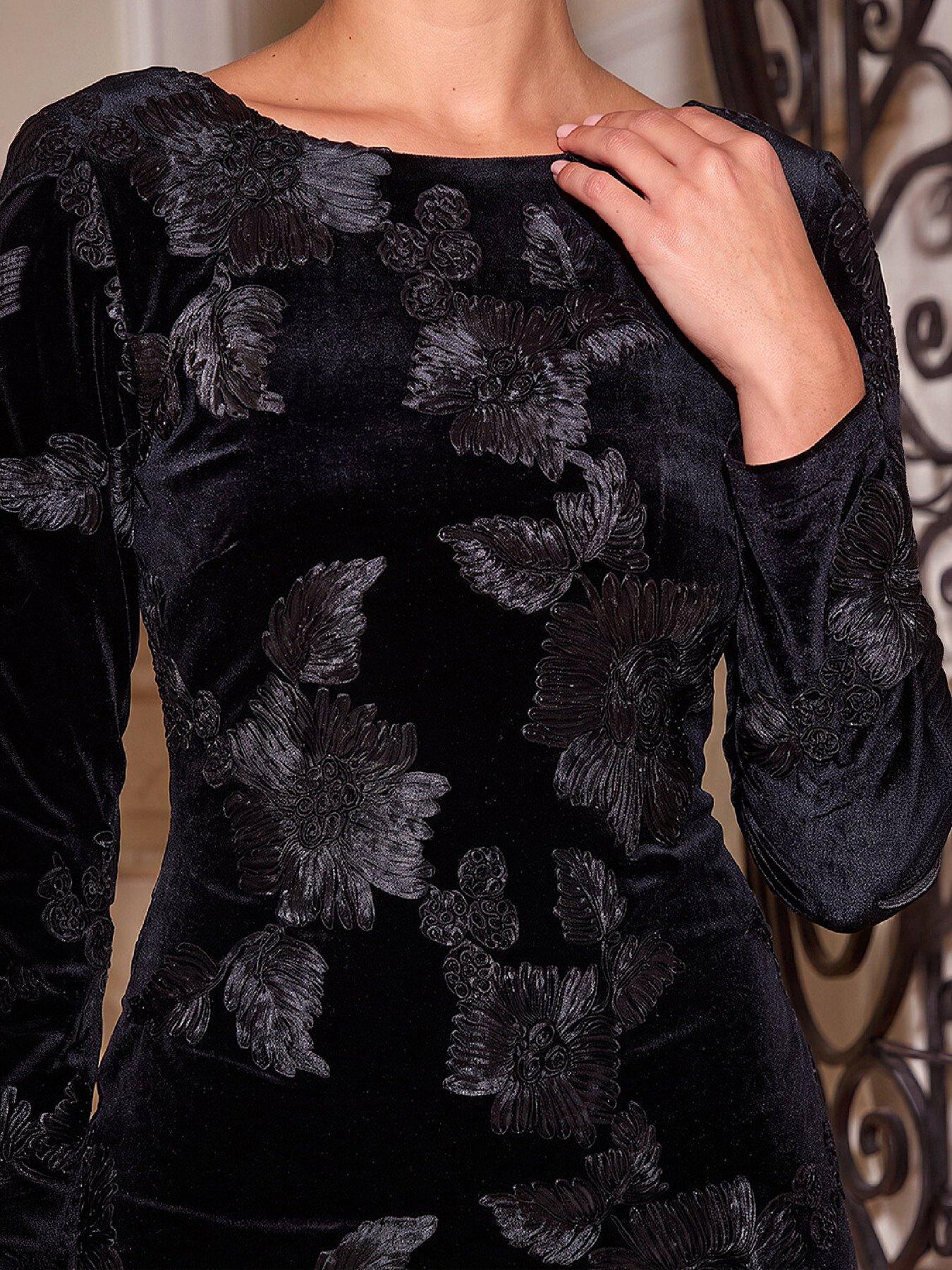 Image 2 of 4 of Roman Womens Cornelli Velvet Shift Dress - Black