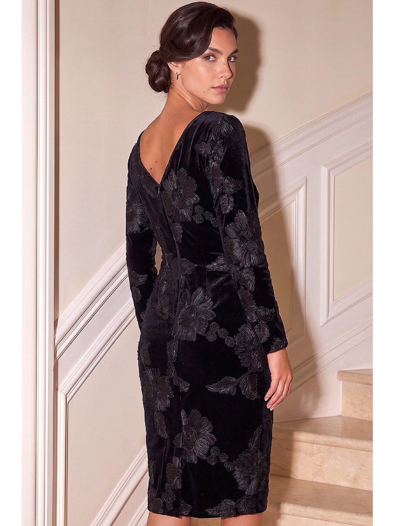 Image 3 of 4 of Roman Womens Cornelli Velvet Shift Dress - Black