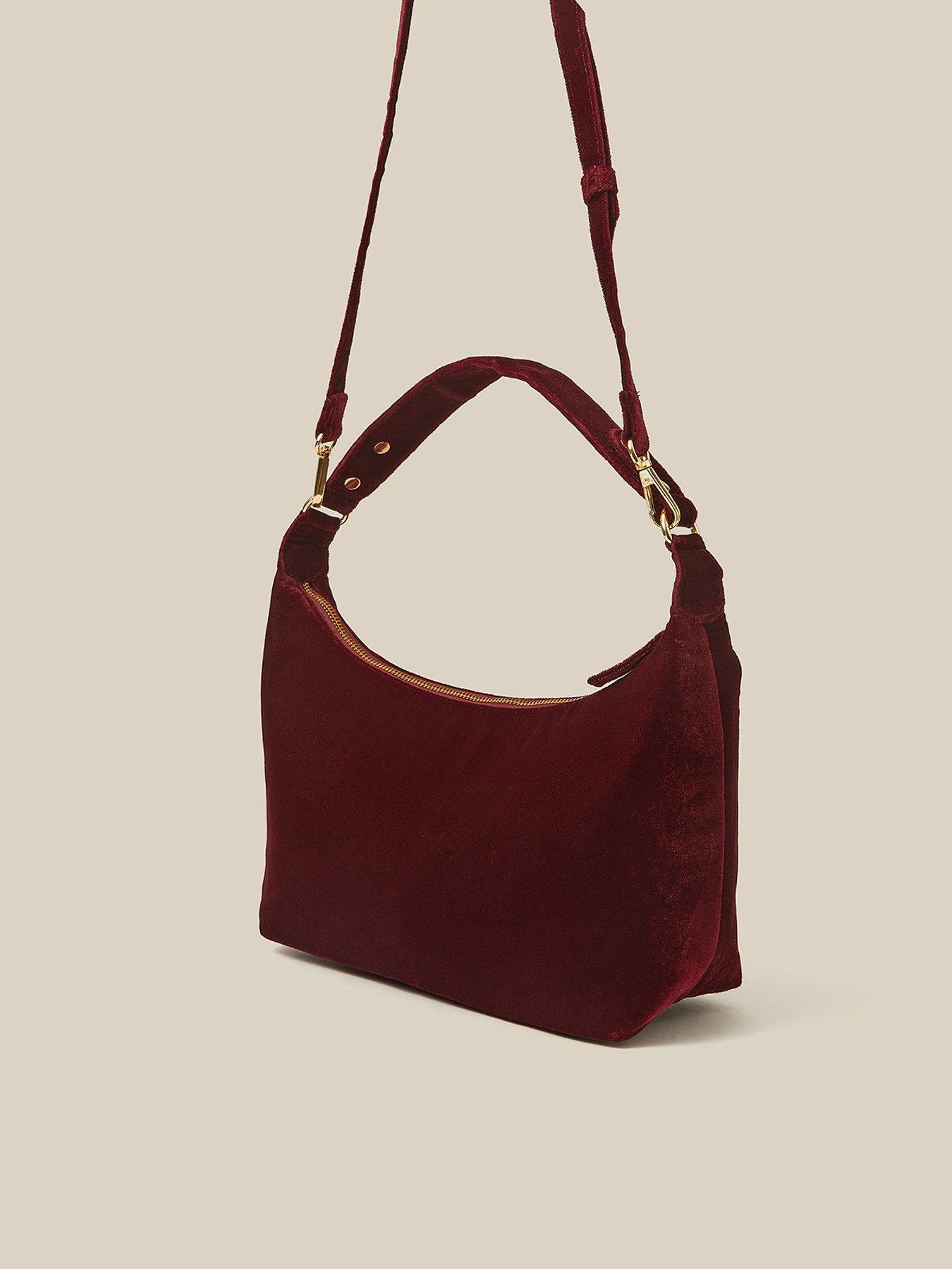 Image 2 of 4 of Monsoon Womens Vanya Velvet Adjustable Strap Crossbody Bag - Red