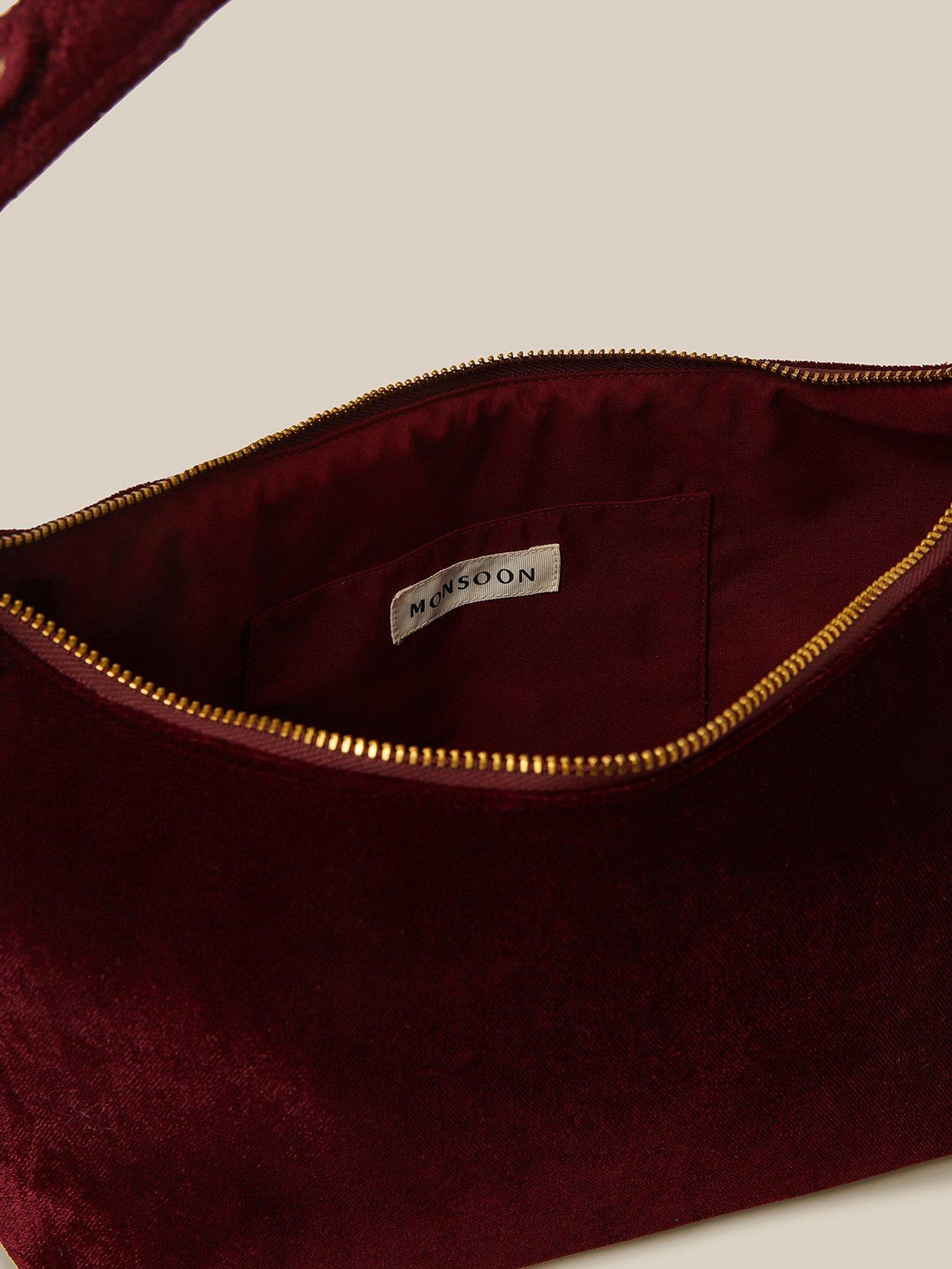 Image 3 of 4 of Monsoon Womens Vanya Velvet Adjustable Strap Crossbody Bag - Red