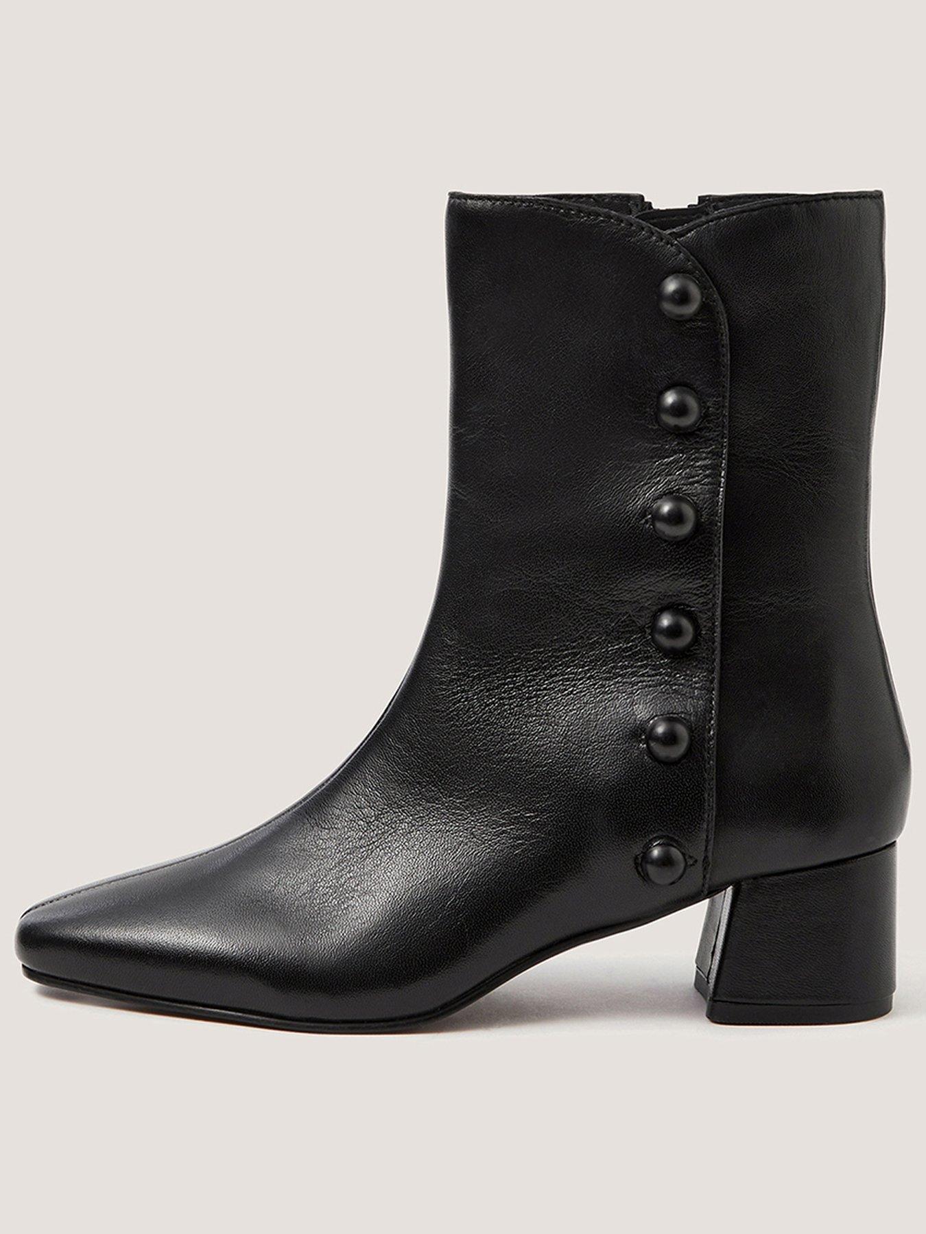 Image 1 of 3 of Monsoon Womens Hettie Leather Button Ankle Boots - Black
