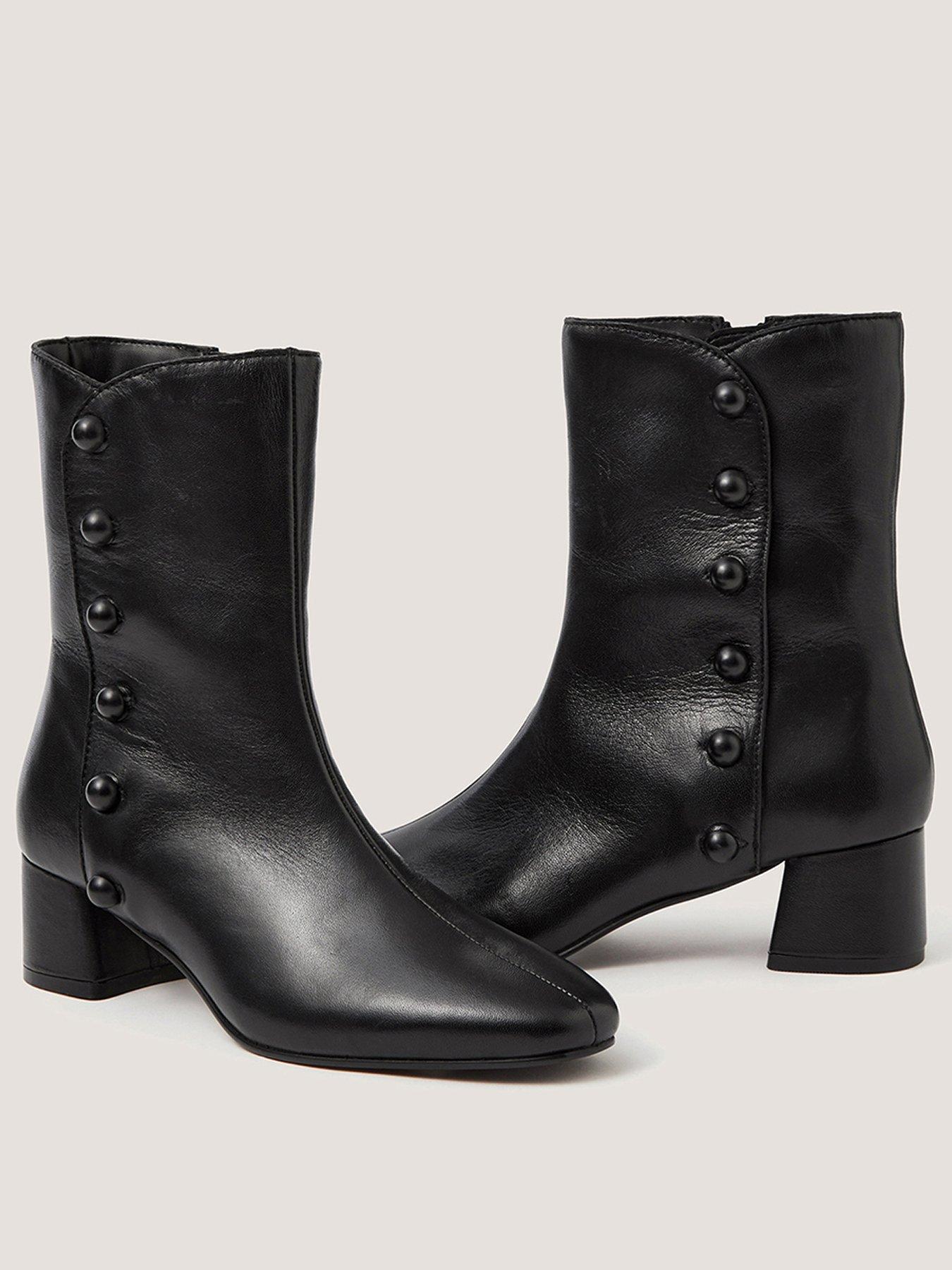 Image 2 of 3 of Monsoon Womens Hettie Leather Button Ankle Boots - Black