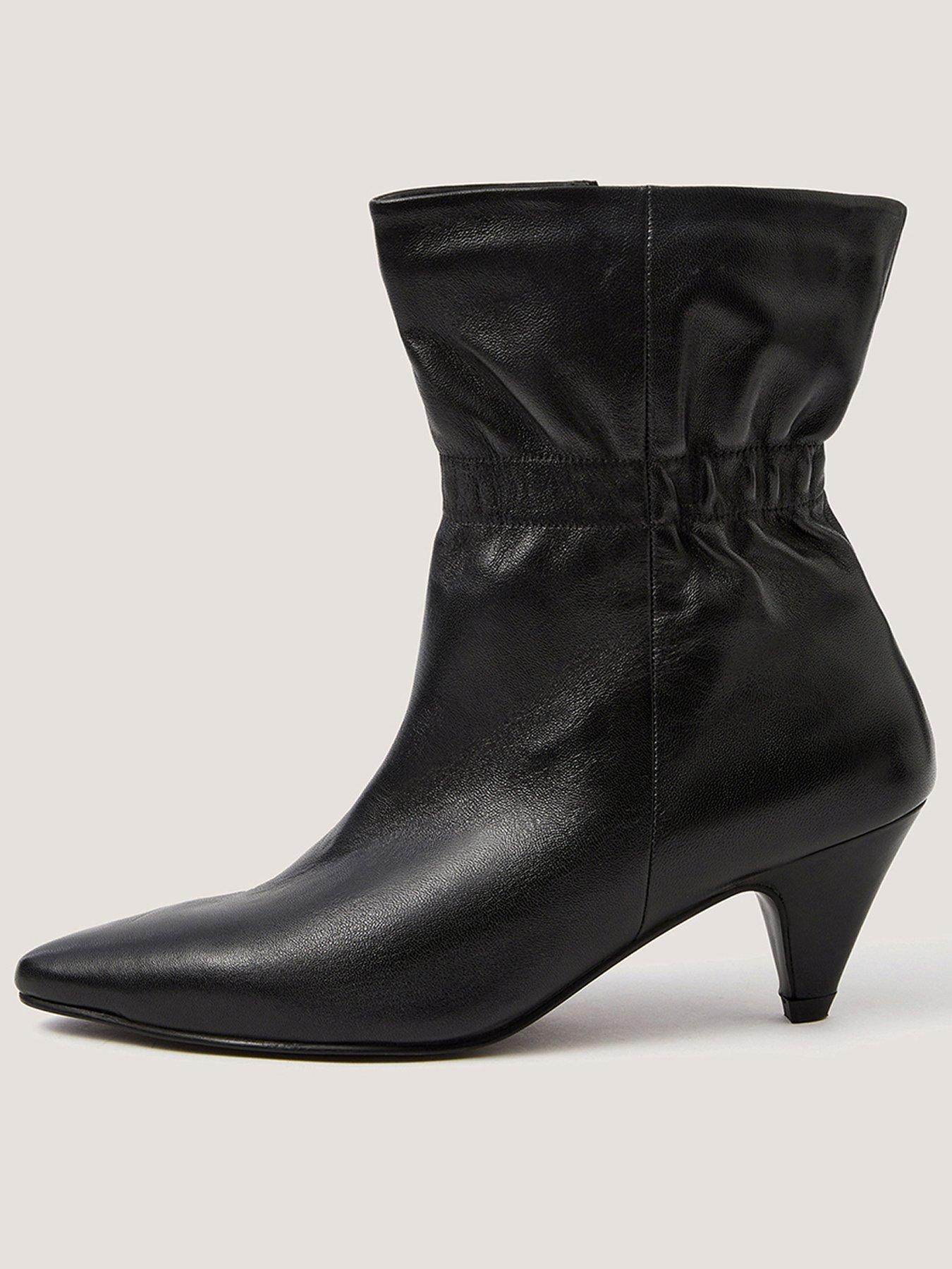 Image 1 of 3 of Monsoon Womens Fia Ruched Kitten Heel Ankle Boots - Black