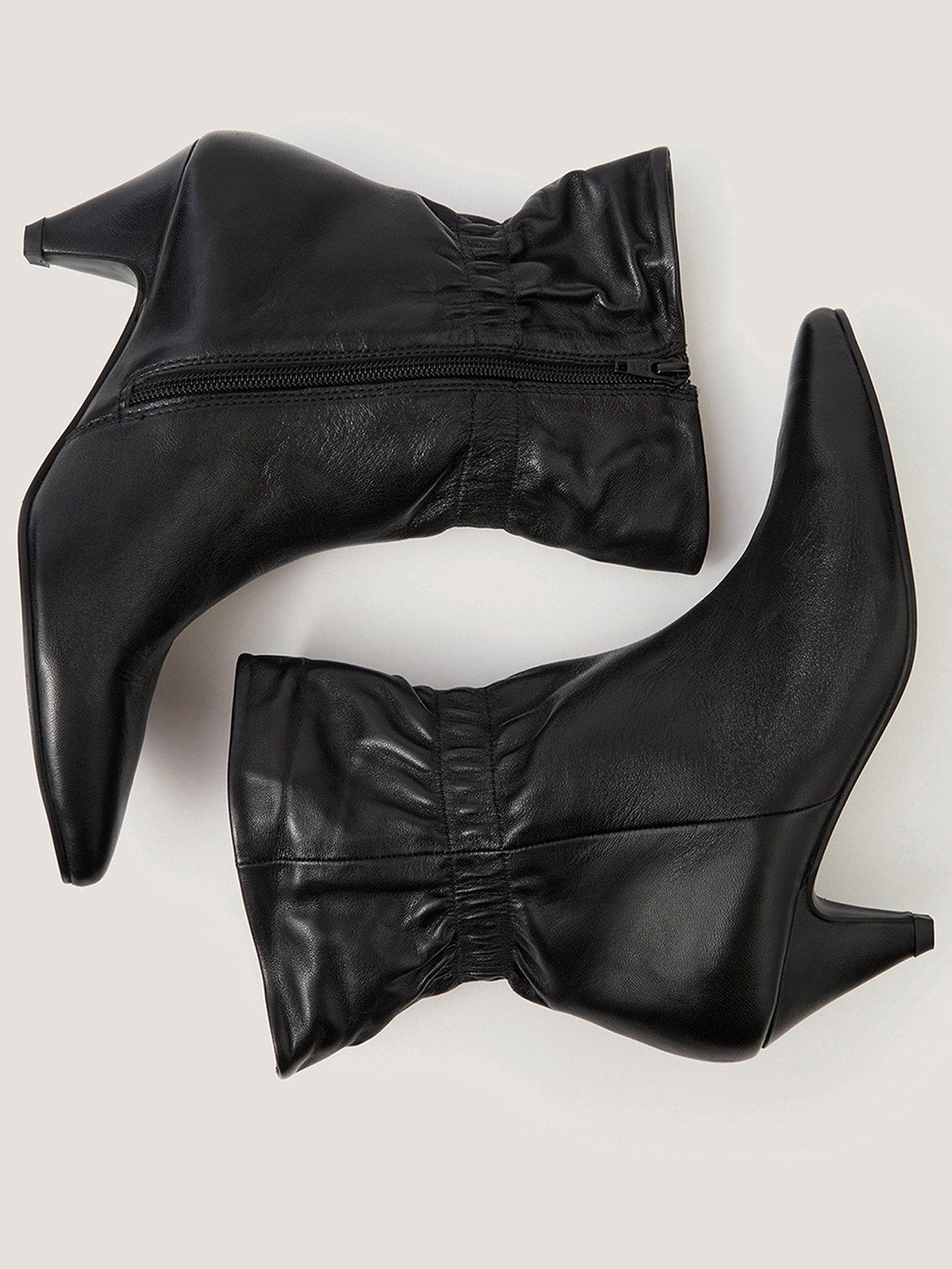Image 2 of 3 of Monsoon Womens Fia Ruched Kitten Heel Ankle Boots - Black