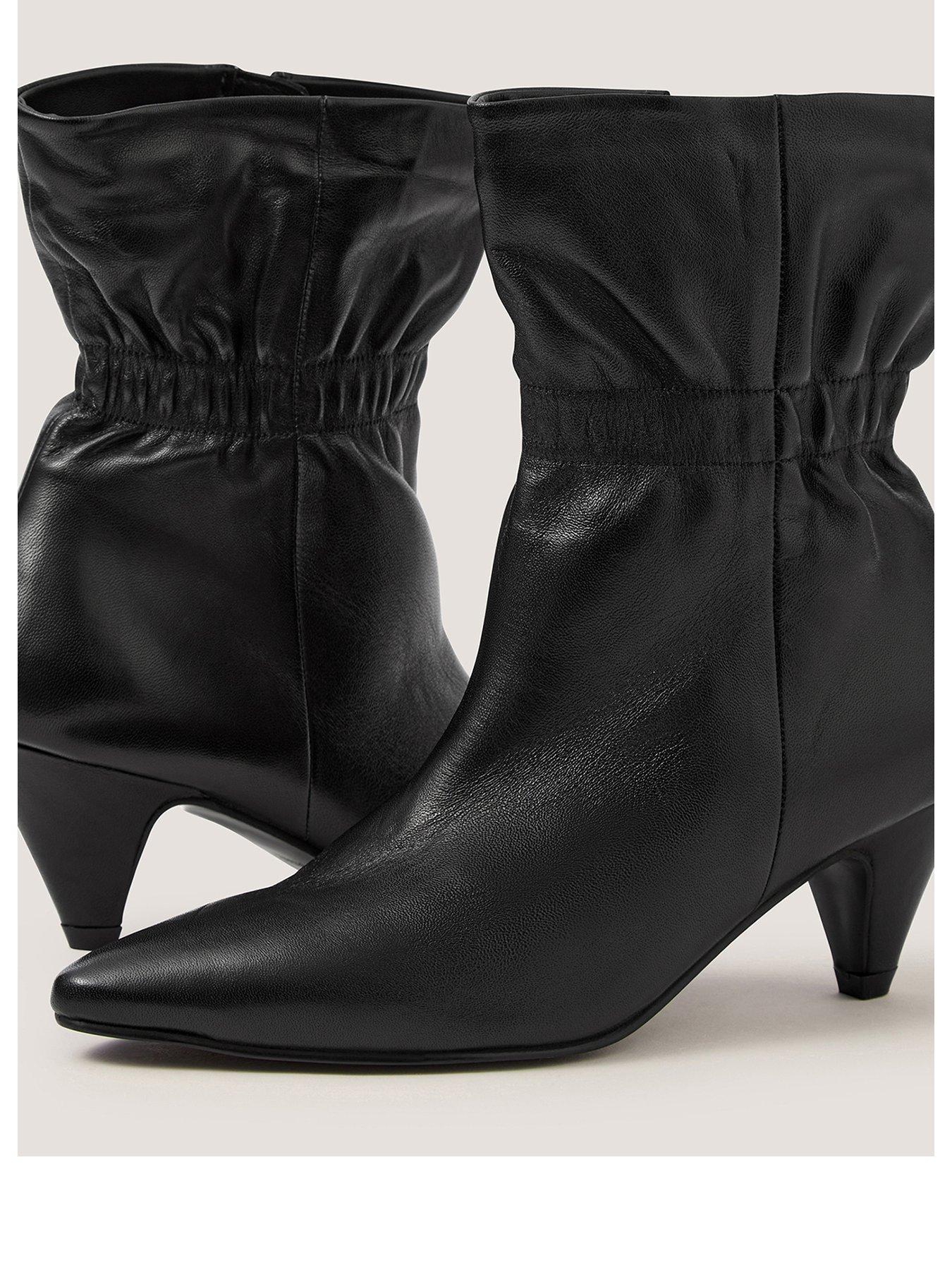 Image 3 of 3 of Monsoon Womens Fia Ruched Kitten Heel Ankle Boots - Black