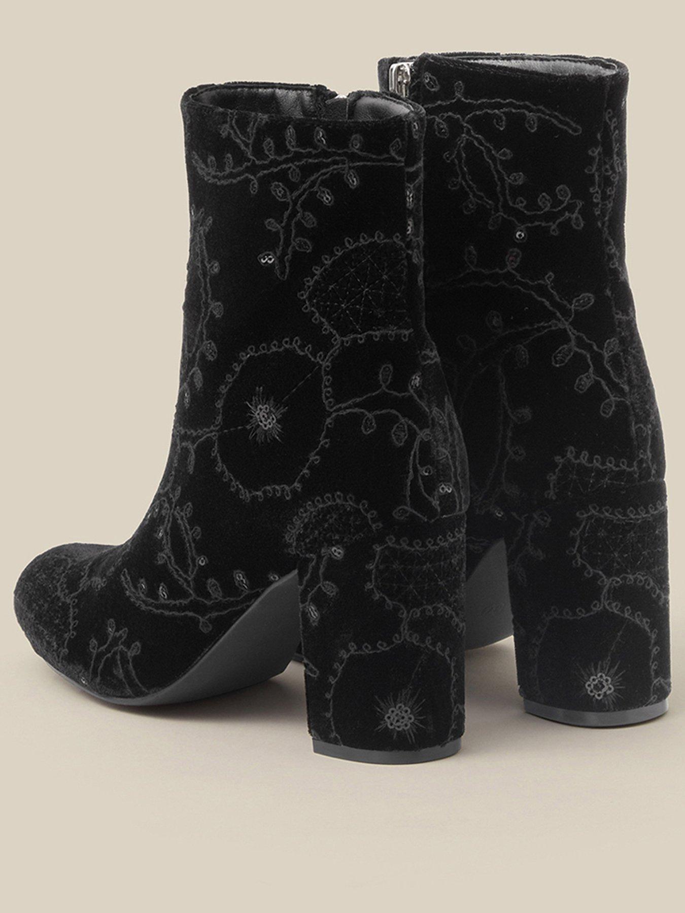 Image 3 of 3 of Monsoon Womens Glory Embroidered Block Heel Ankle Boots - Black