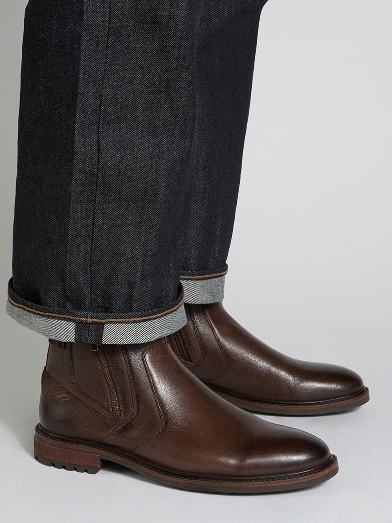 Image 1 of 6 of Dune London Mens Scouter Side Zip Chunky Tread Ankle Boots - Dark Brown