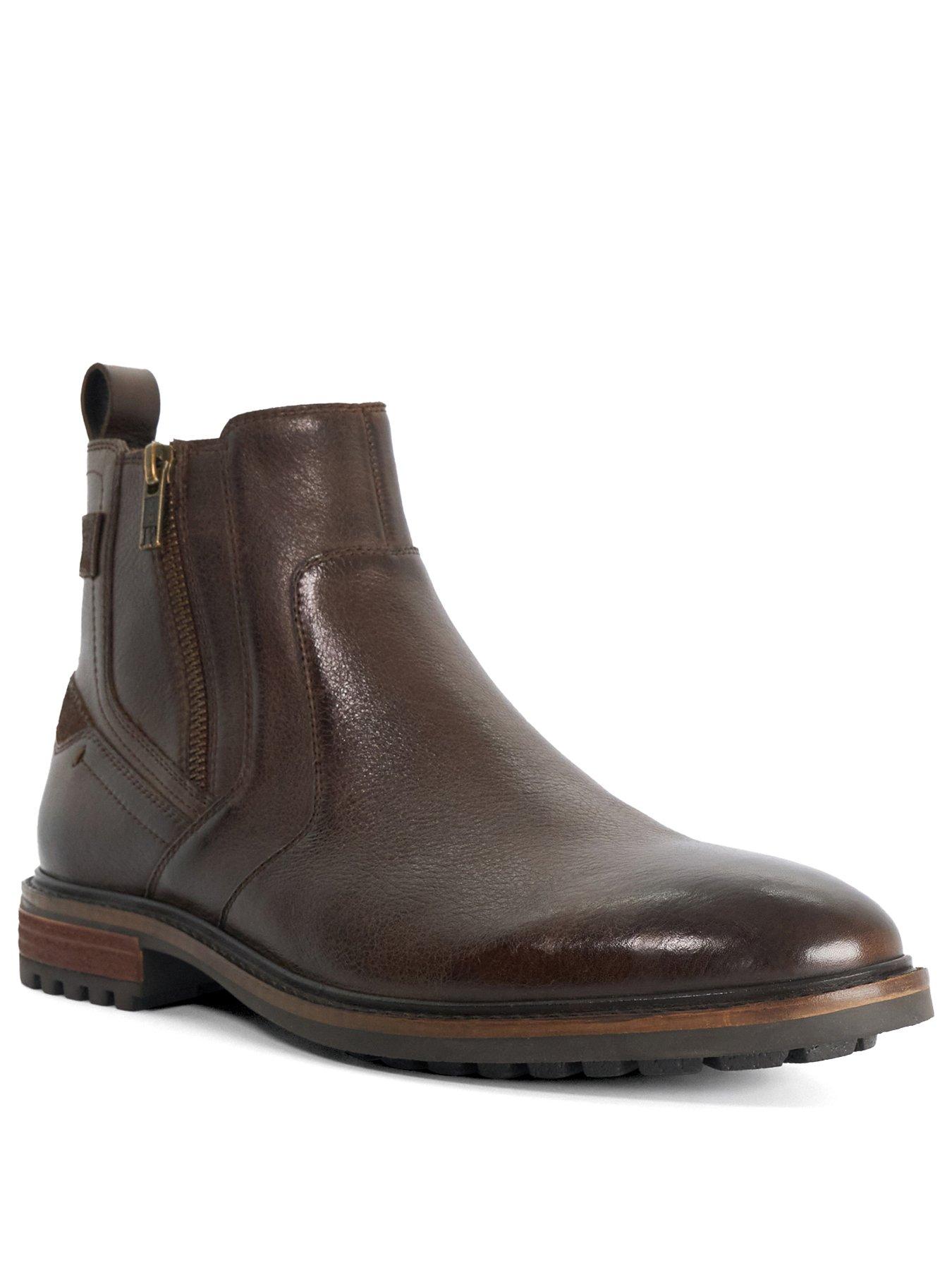 Image 3 of 6 of Dune London Mens Scouter Side Zip Chunky Tread Ankle Boots - Dark Brown
