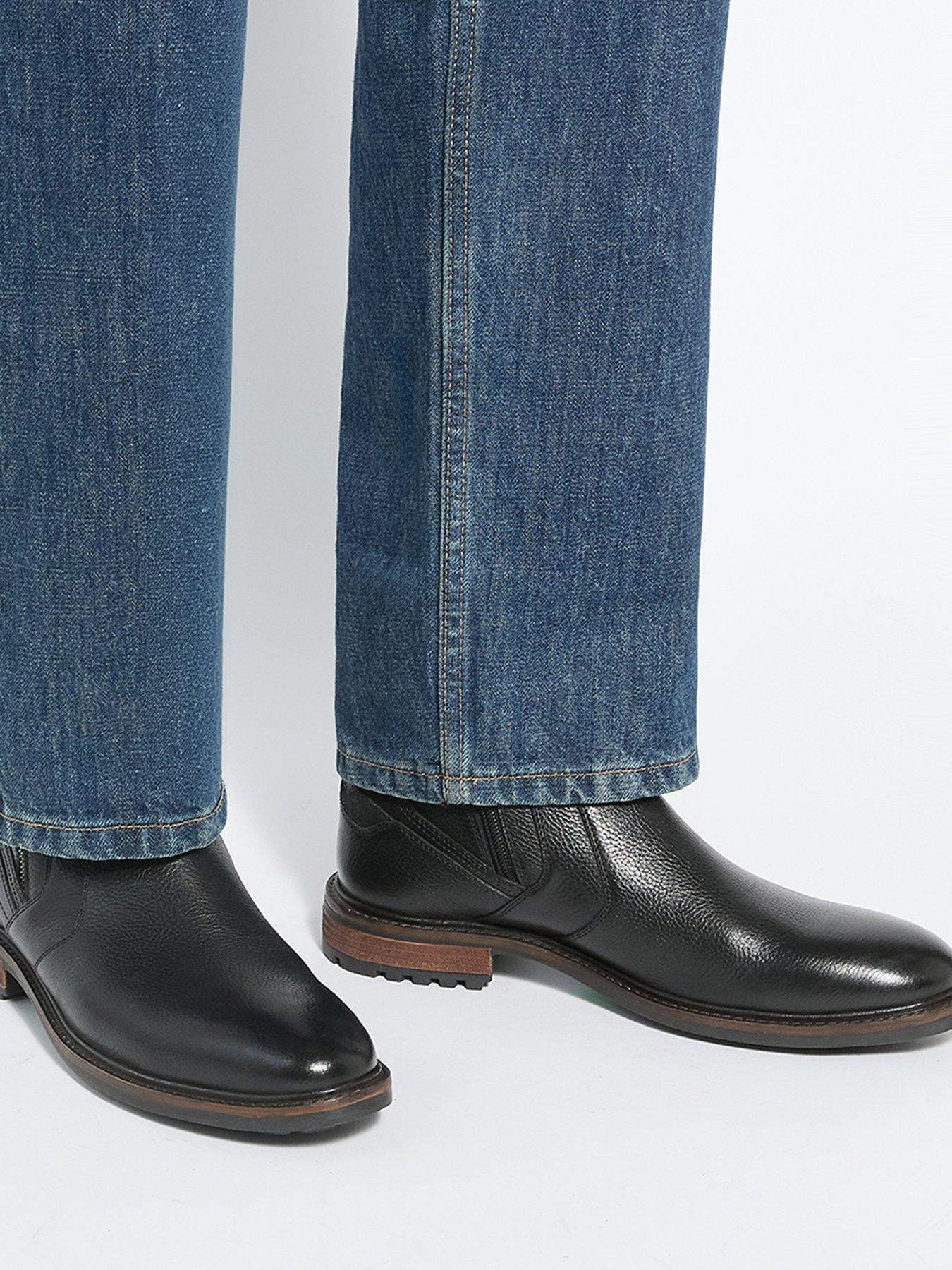 Image 1 of 6 of Dune London Mens Scouter Side Zip Grained Chunky Tread Boots - Black