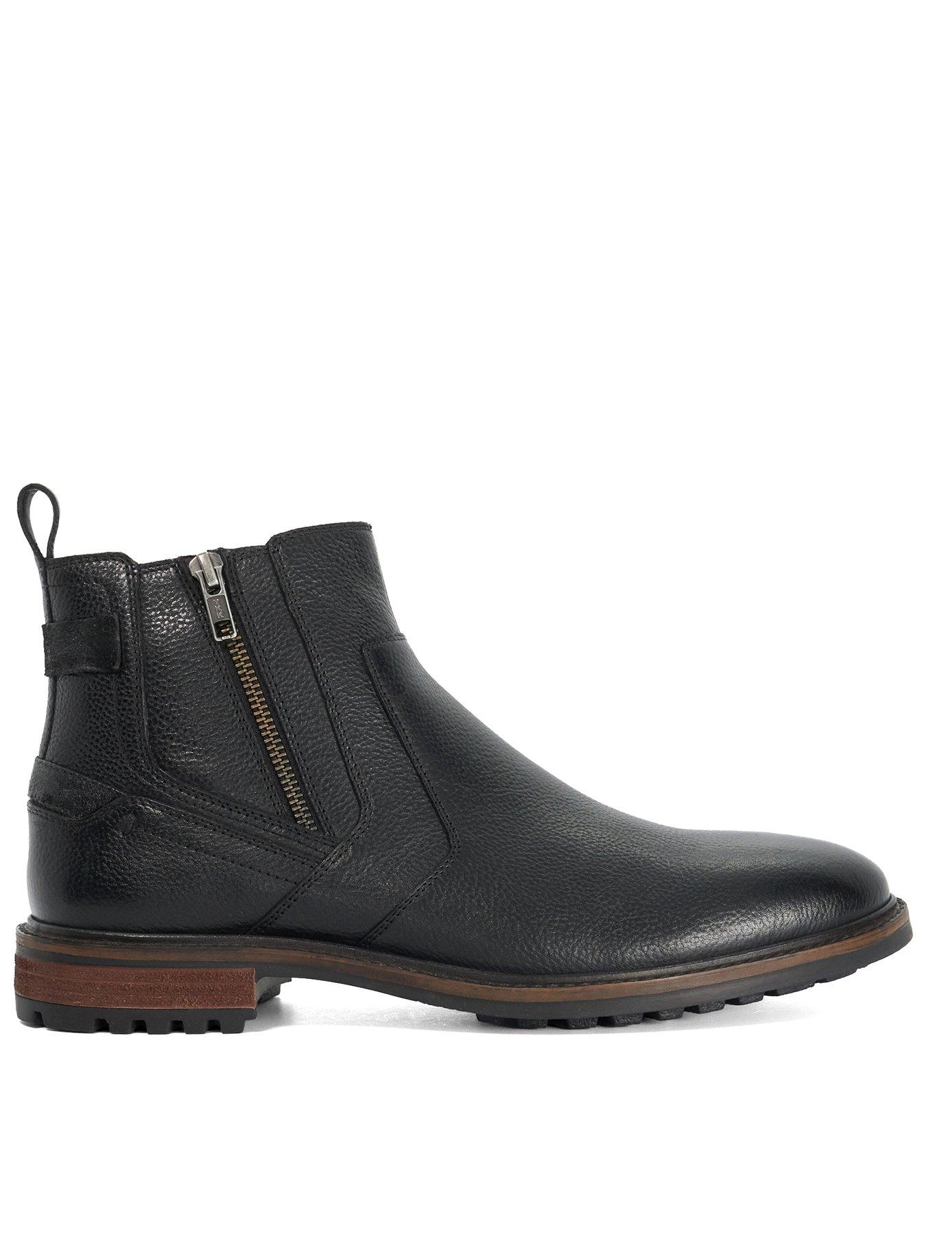 Image 2 of 6 of Dune London Mens Scouter Side Zip Grained Chunky Tread Boots - Black