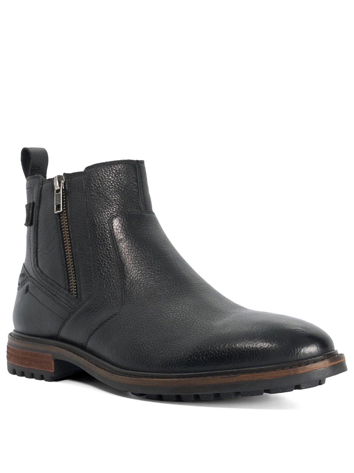 Image 3 of 6 of Dune London Mens Scouter Side Zip Grained Chunky Tread Boots - Black