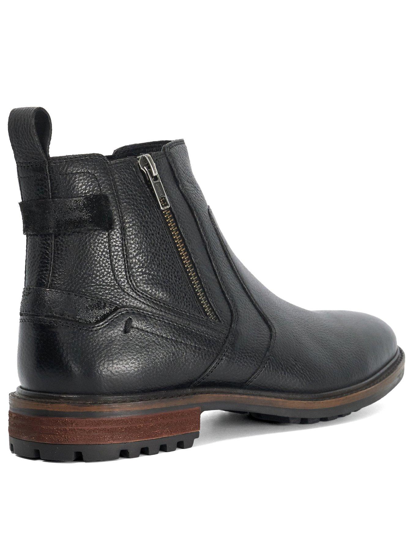 Image 4 of 6 of Dune London Mens Scouter Side Zip Grained Chunky Tread Boots - Black