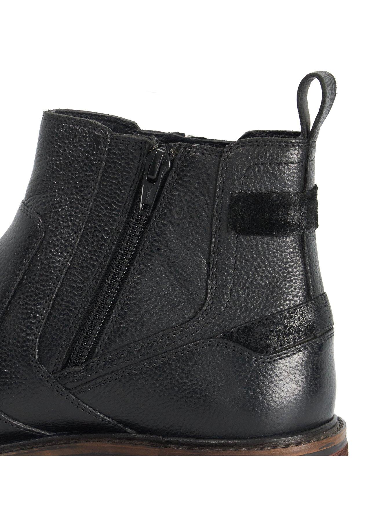 Image 6 of 6 of Dune London Mens Scouter Side Zip Grained Chunky Tread Boots - Black