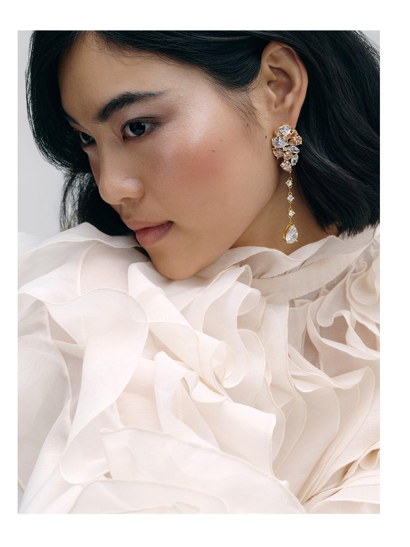 Image 1 of 7 of Cerene VIRE: Crystal Cluster Statement Drop Earrings