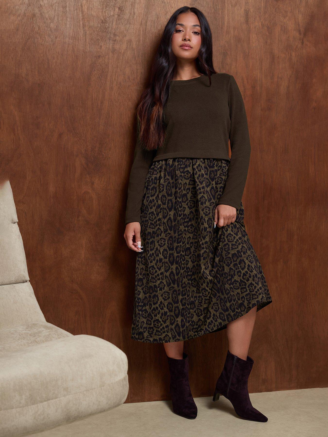 Image 1 of 4 of M&Co Petite Petite Animal Print 2 In 1 Midi Dress