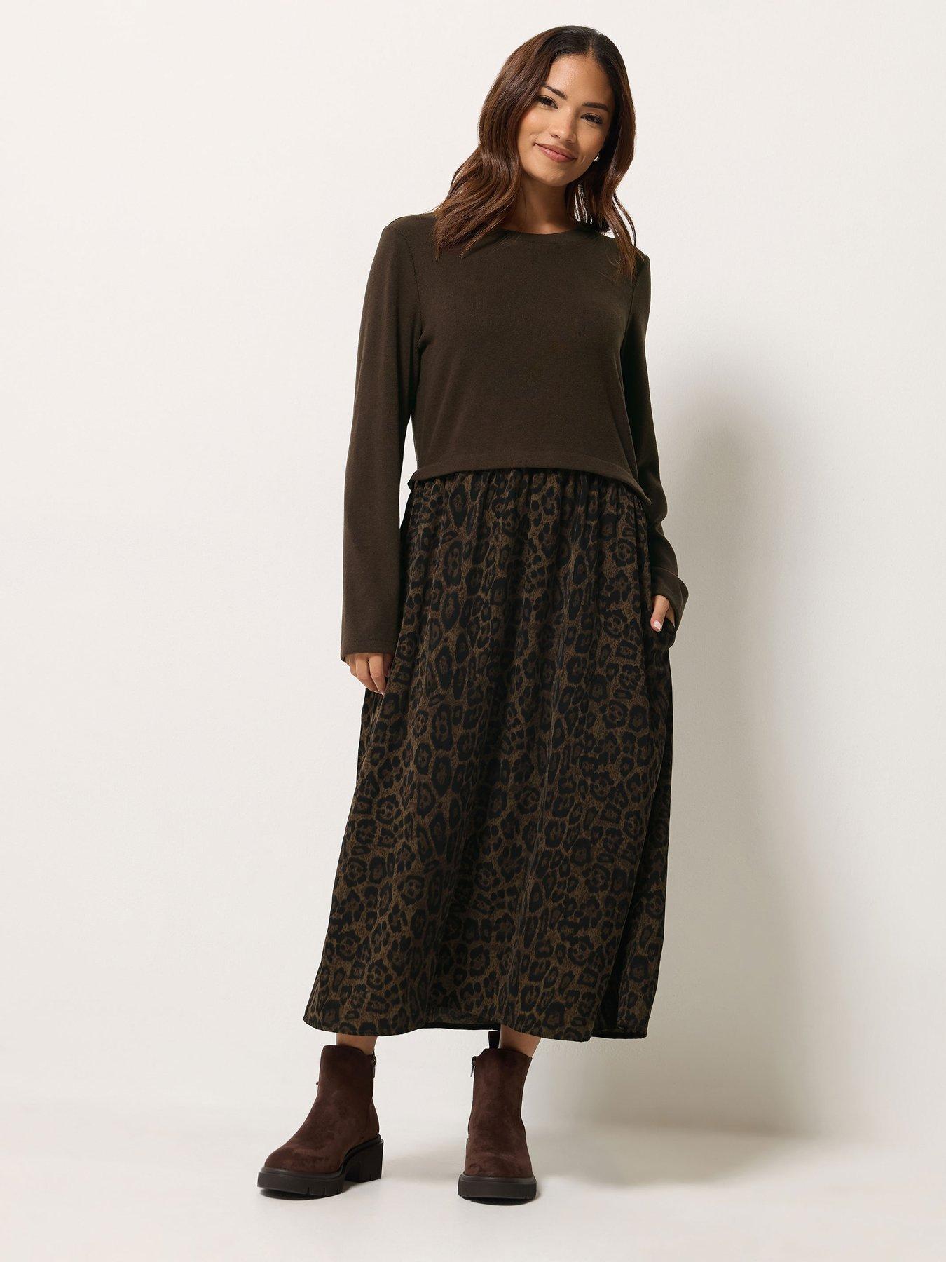 Image 3 of 4 of M&Co Petite Petite Animal Print 2 In 1 Midi Dress