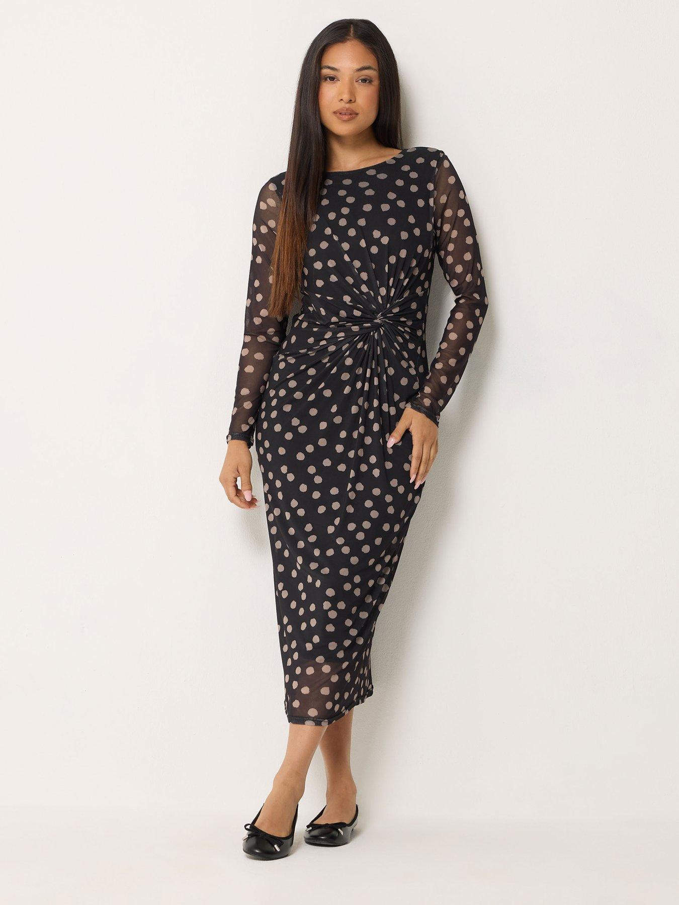 Image 3 of 4 of M&Co Petite Petite Polka Dot Side Twist Maxi Dress