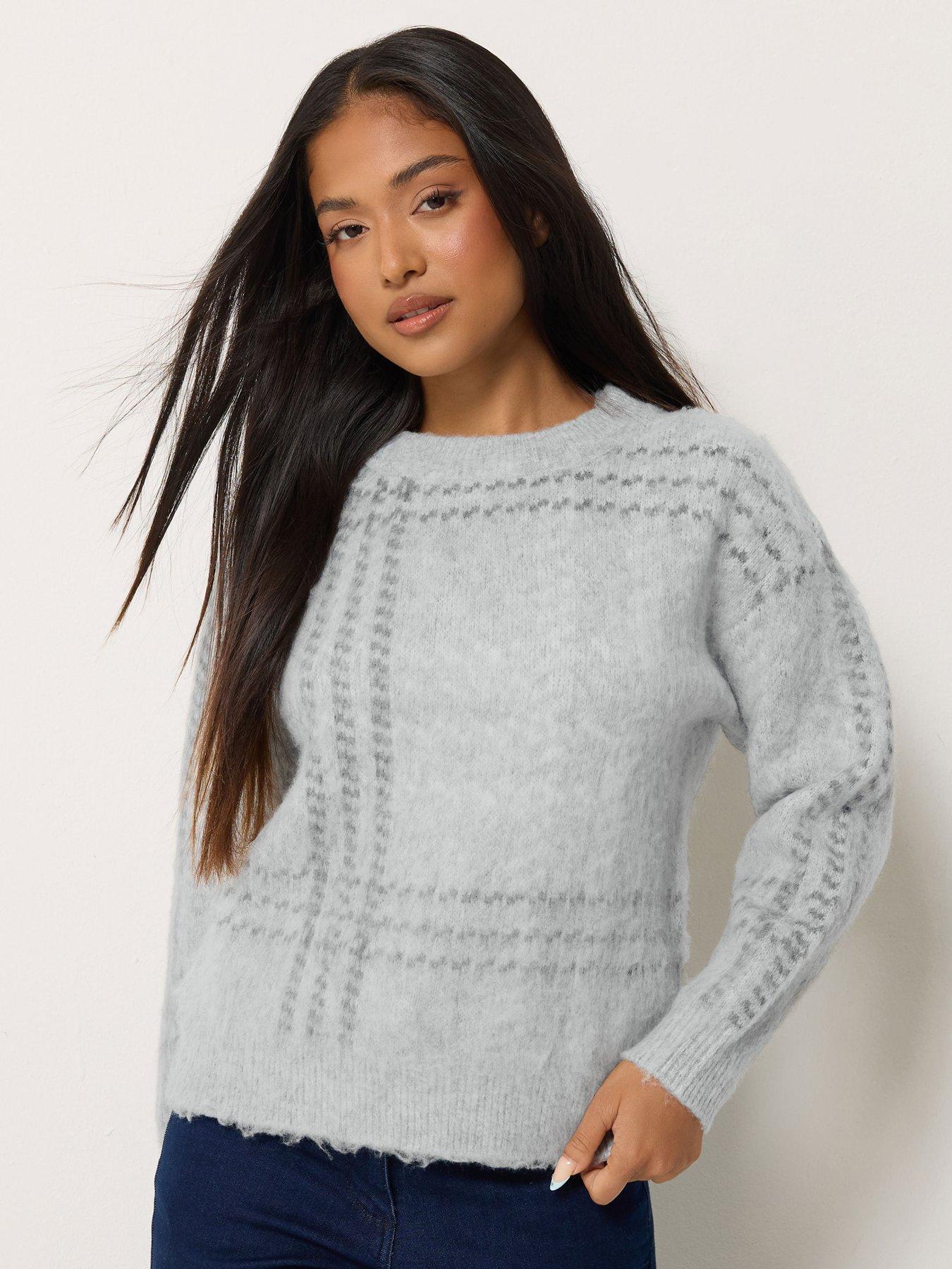 Image 1 of 4 of M&Co Petite Petite Fluffy Check Jumper
