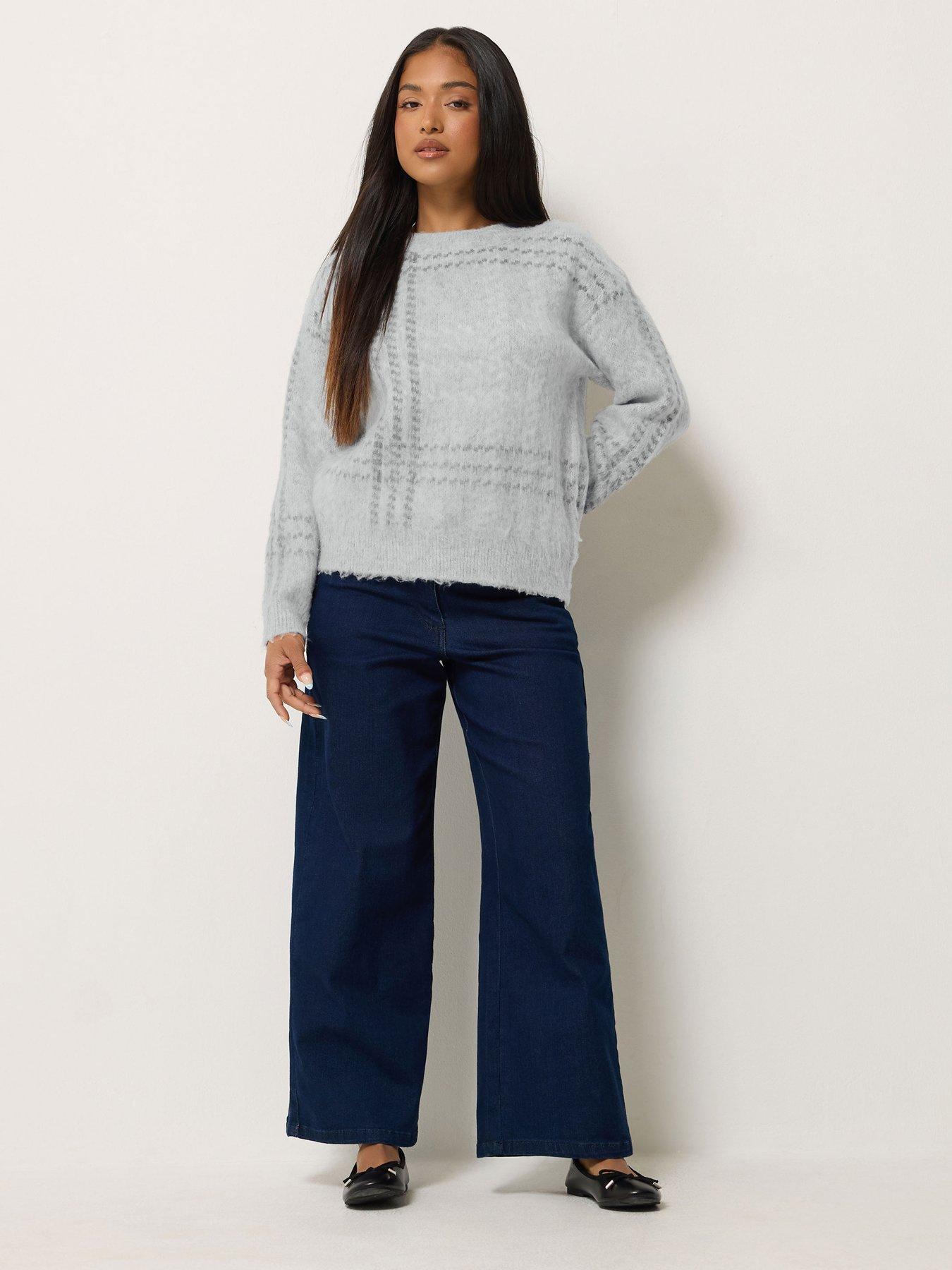 Image 3 of 4 of M&Co Petite Petite Fluffy Check Jumper