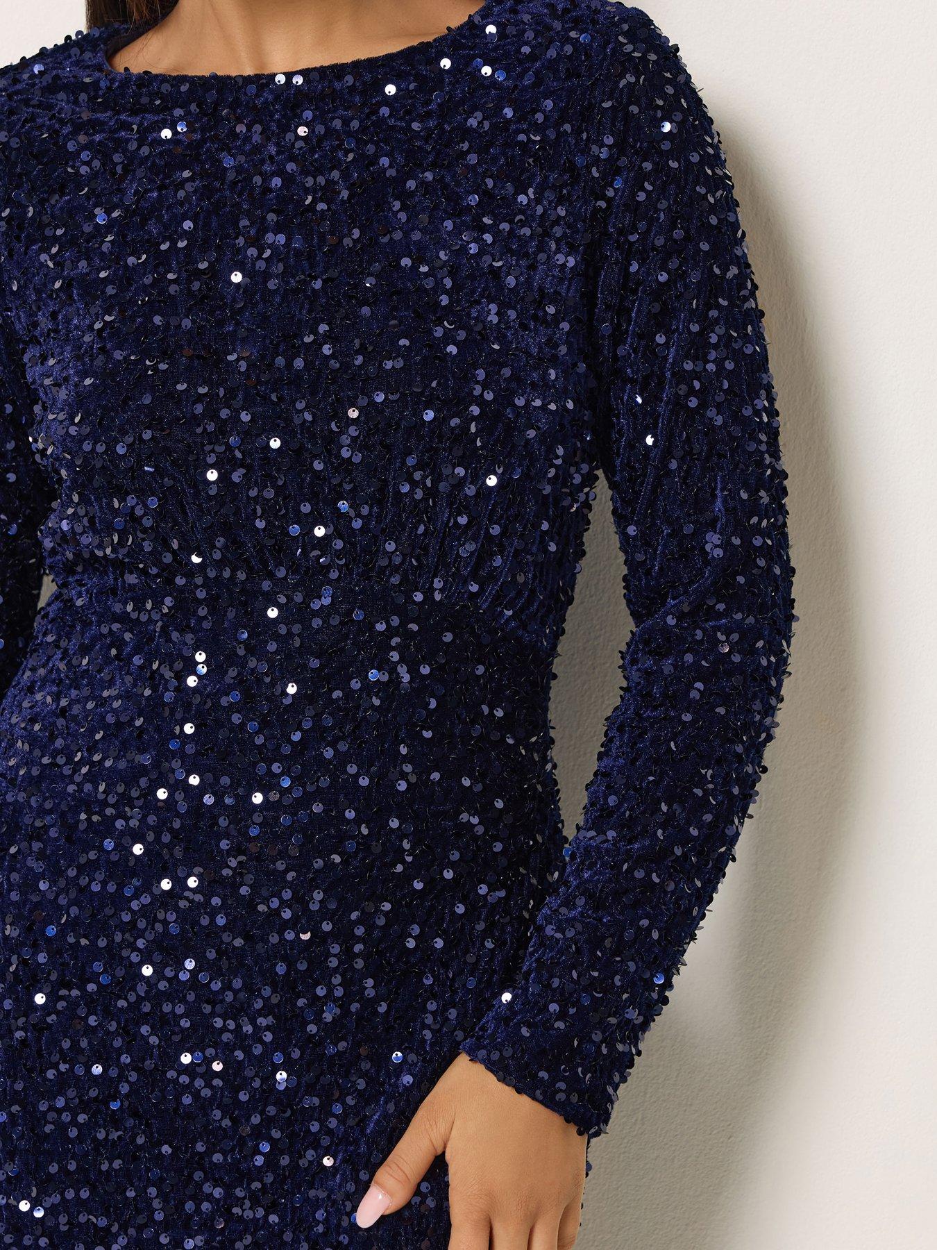 Image 4 of 4 of M&Co Petite Petite Sequin Velvet Gathered Front Midi Dress