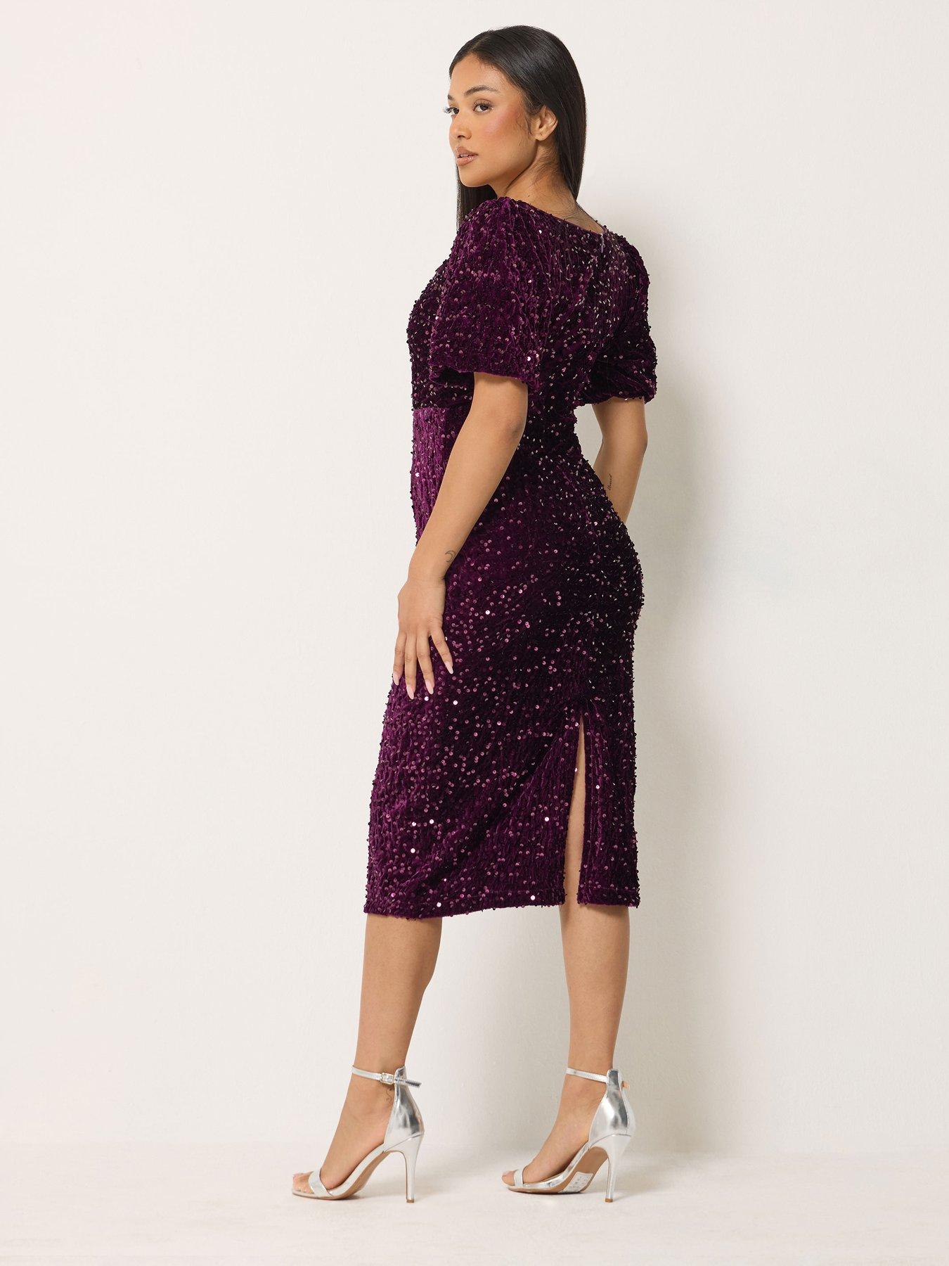 Image 2 of 4 of M&Co Petite Petite Sequin Velvet Square Neck A-line Dress