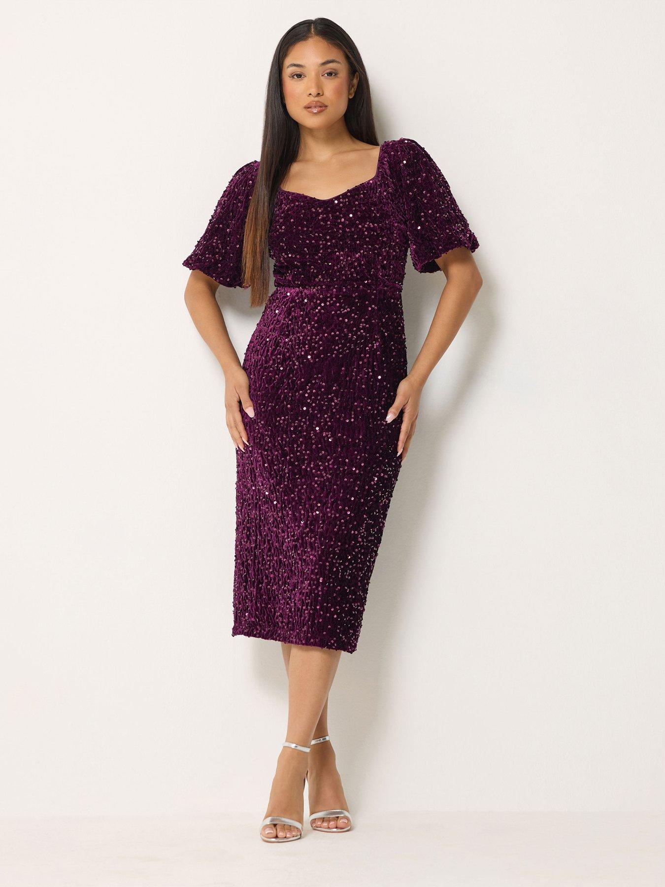 Image 3 of 4 of M&Co Petite Petite Sequin Velvet Square Neck A-line Dress