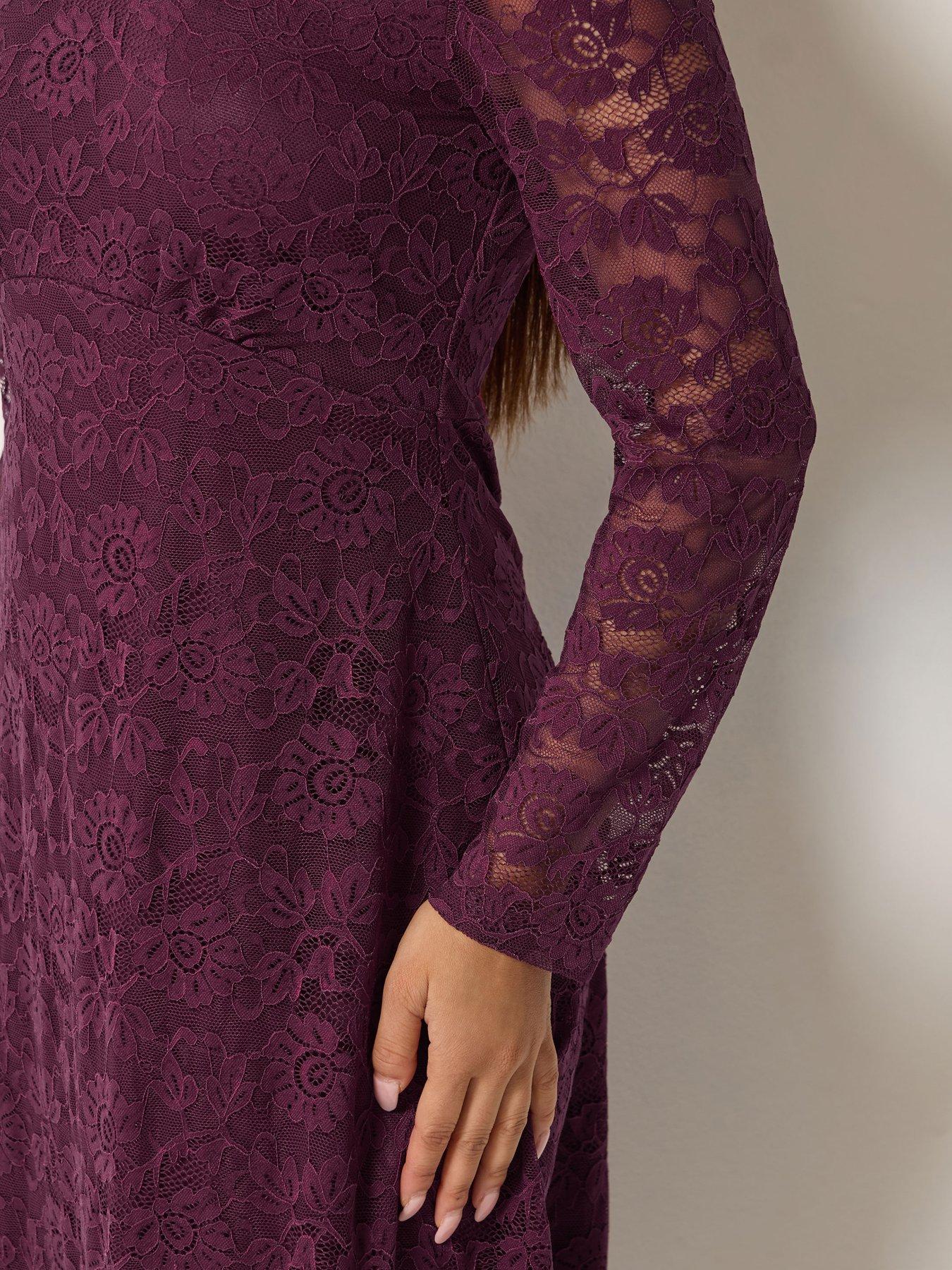 Image 4 of 4 of M&Co Petite Petite Lace Long Sleeve Midi Dress