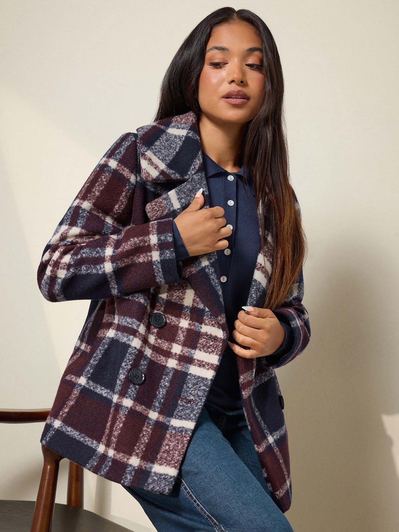 Image 1 of 4 of M&Co Petite Petite Check Peacoat