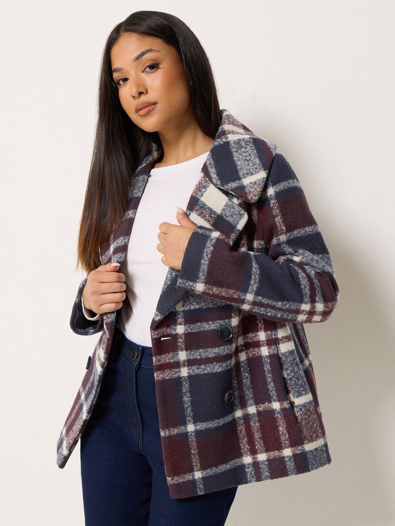 Image 4 of 4 of M&Co Petite Petite Check Peacoat