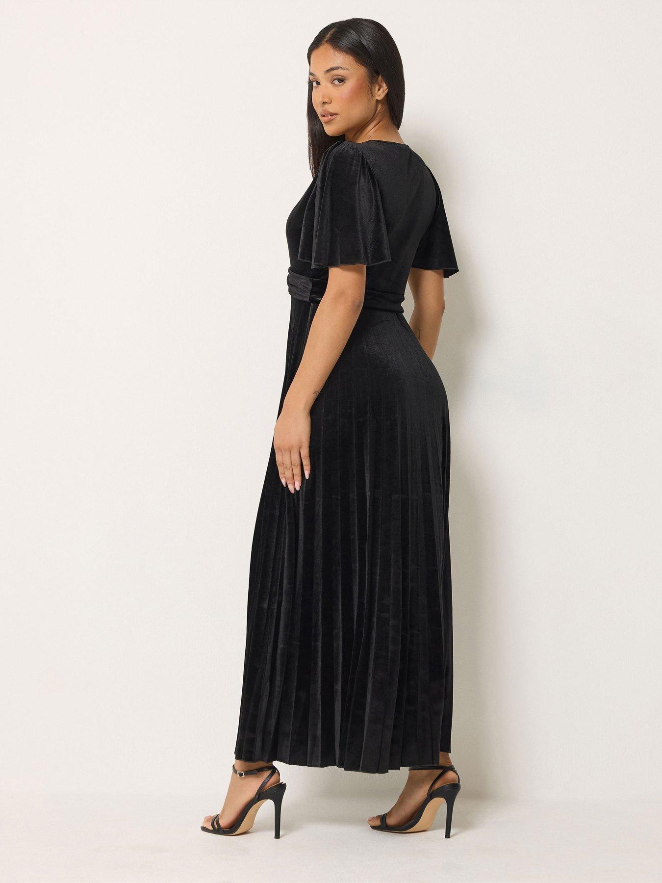 Image 2 of 4 of M&Co Petite Petite Velvet Twist Front Pleated Maxi Dress