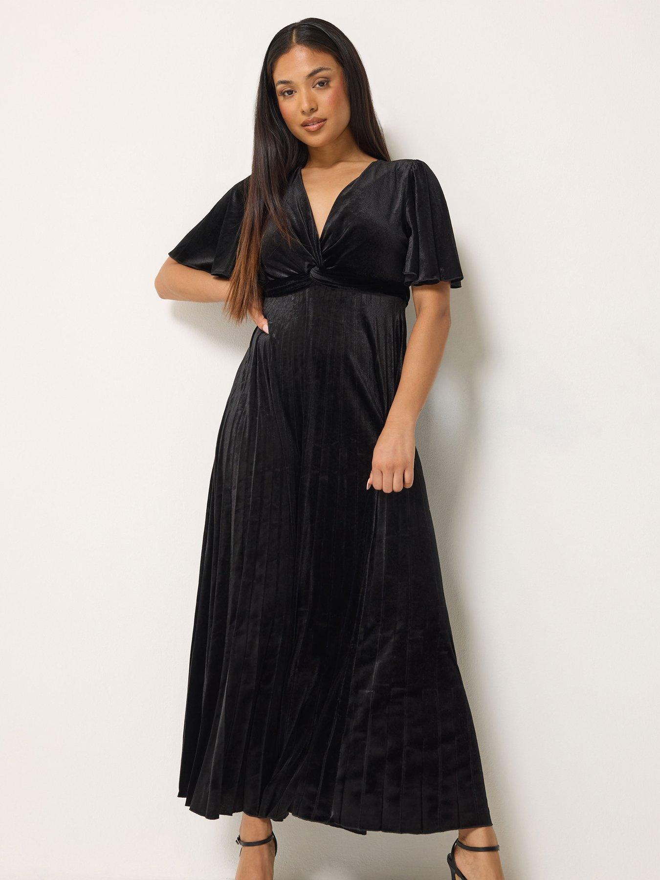 Image 3 of 4 of M&Co Petite Petite Velvet Twist Front Pleated Maxi Dress