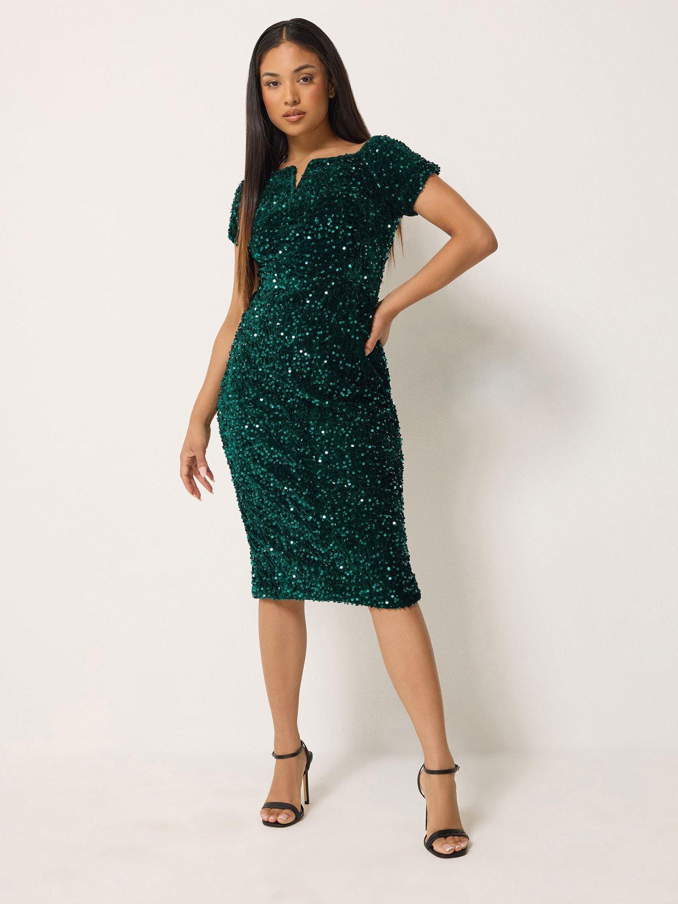 Image 1 of 4 of M&Co Petite Petite Sequin Velvet Notch Neck Shift Dress