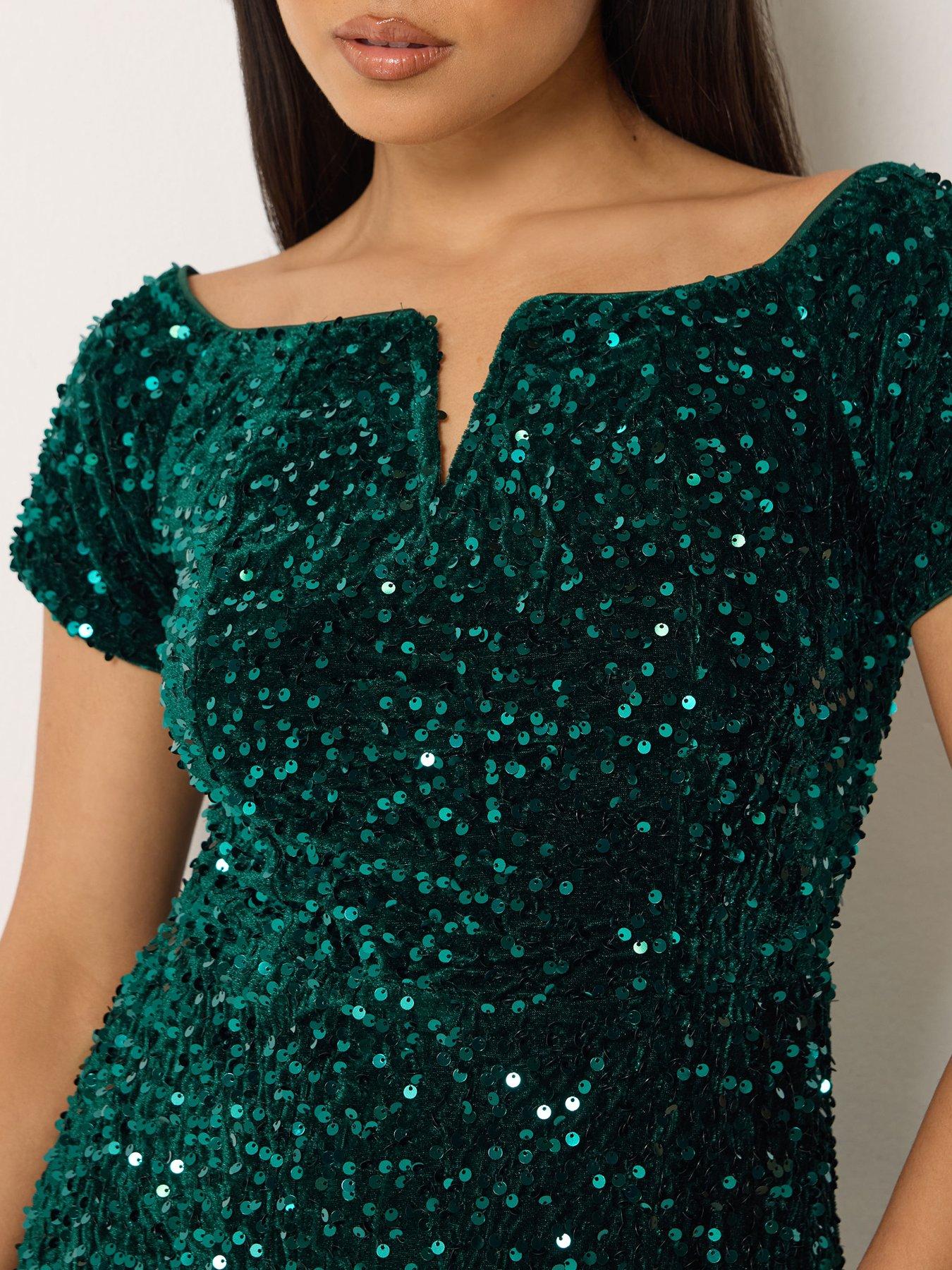 Image 4 of 4 of M&Co Petite Petite Sequin Velvet Notch Neck Shift Dress