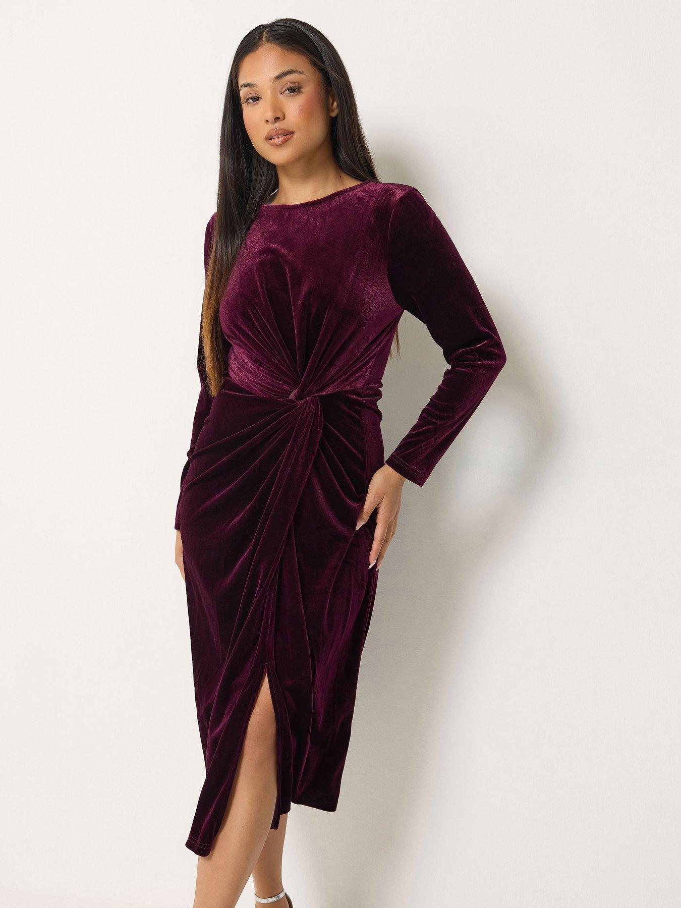 Image 1 of 4 of M&Co Petite Petite Velvet Side Twist Dress
