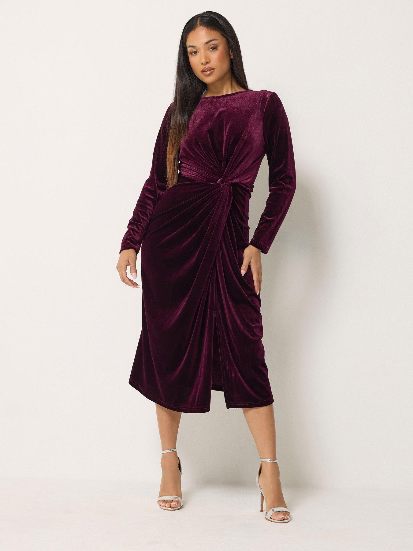 Image 3 of 4 of M&Co Petite Petite Velvet Side Twist Dress